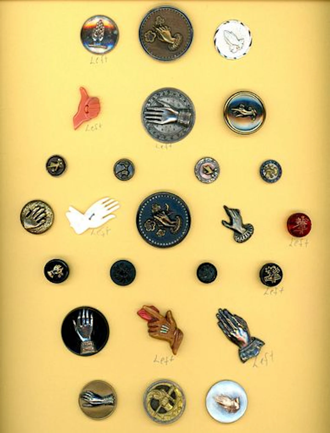 A CARD OF DIVISION 1 & 3 ASSORTED HAND BUTTONS