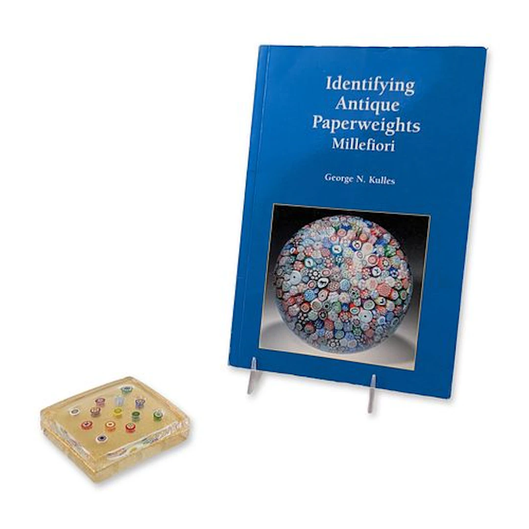 2pc Murano Venezia Millefiori Glass Paperweight and Reference Book