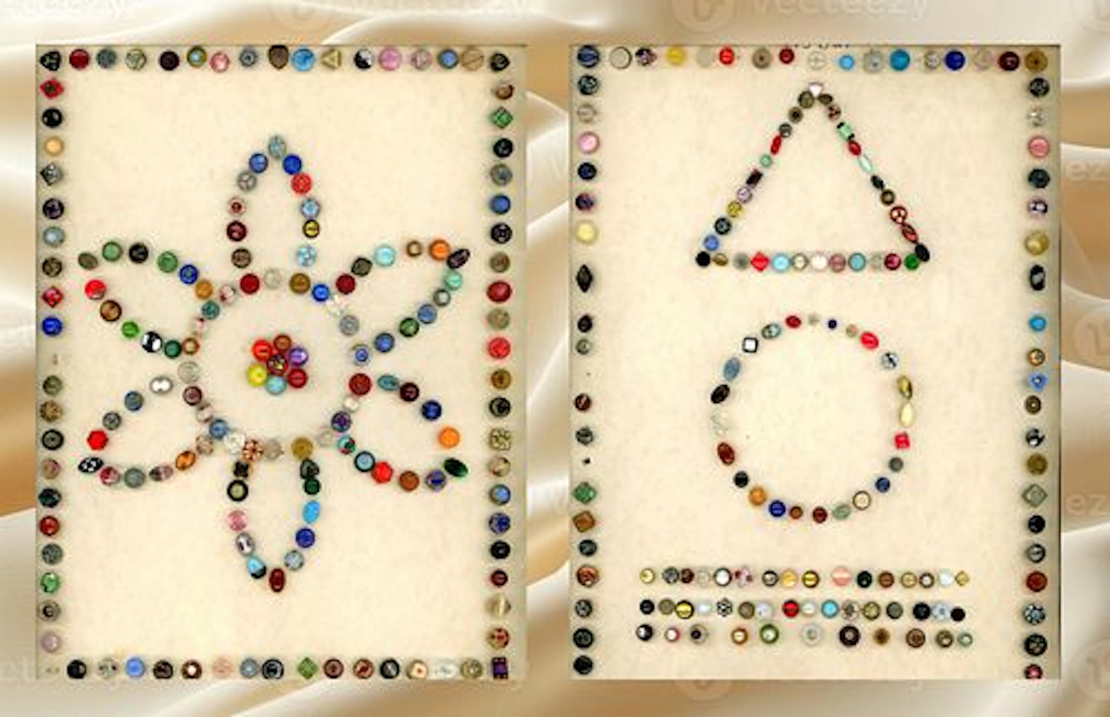 2 CARDS OF DIVISION ONE AND THREE COLORED GLASS BUTTONS