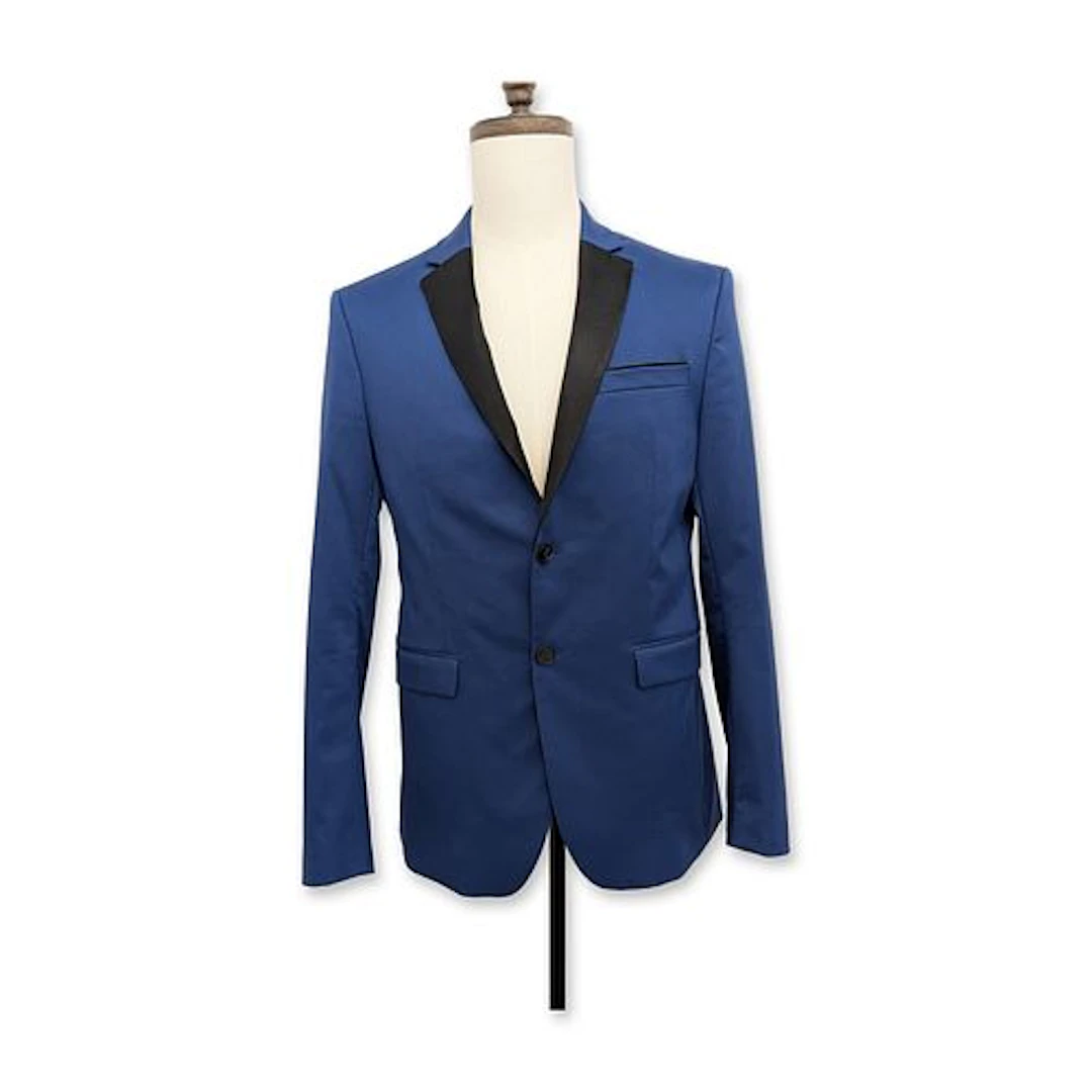 Zara Men's Blue Tuxedo Blazer with Black Peak Laples