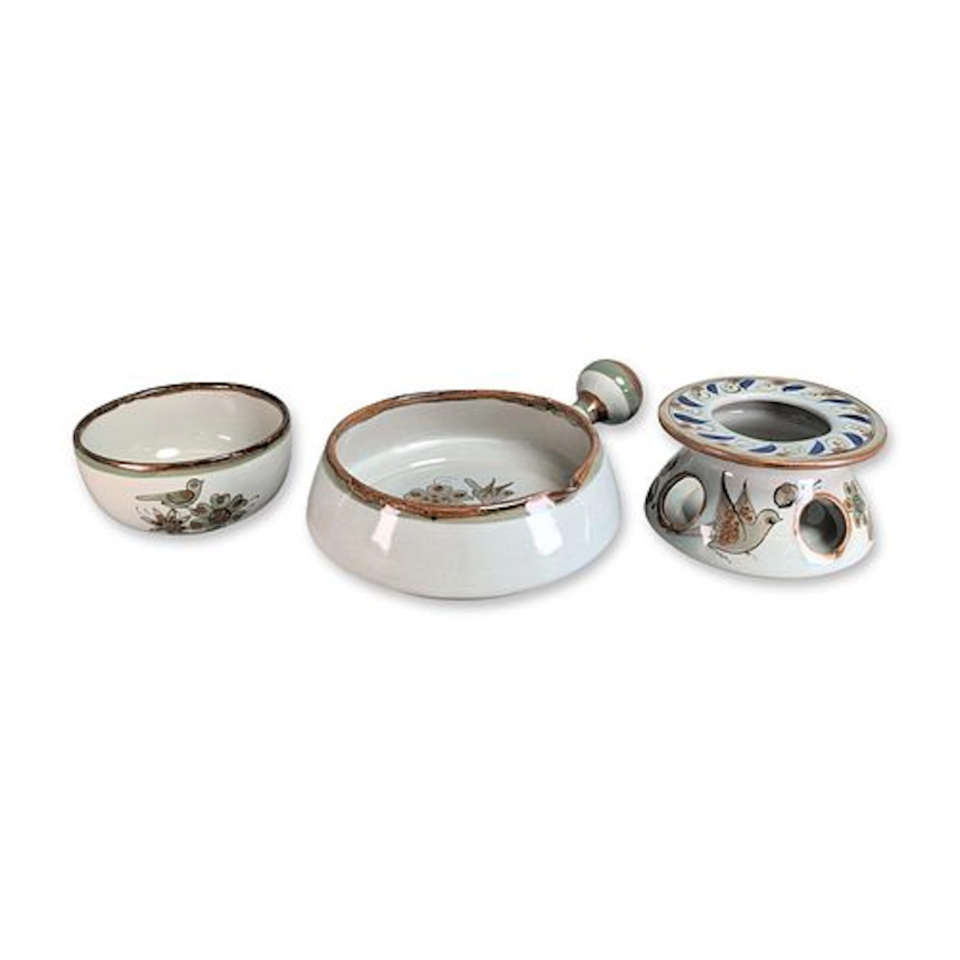 3pc Ken Edwards El Palomar Mexican Stoneware Food Warmer, Serving Dish & Bowl