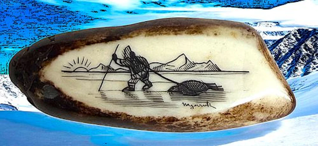 A DIVISION THREE PICTORIAL SCRIMSHAWED BUTTON