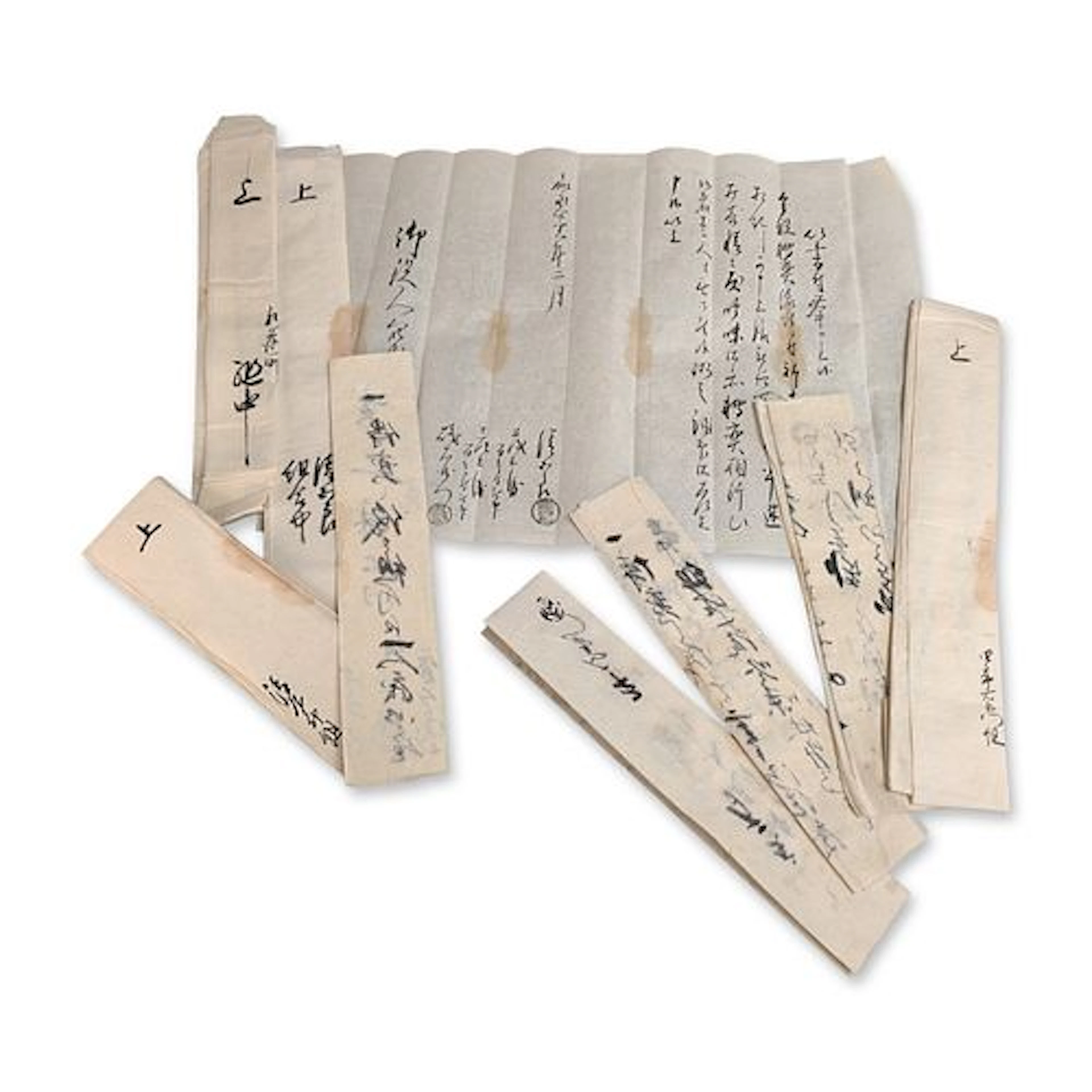 7pc Japanese Edo Period Samurai Clan Stamped Documents and Calligraphy Group