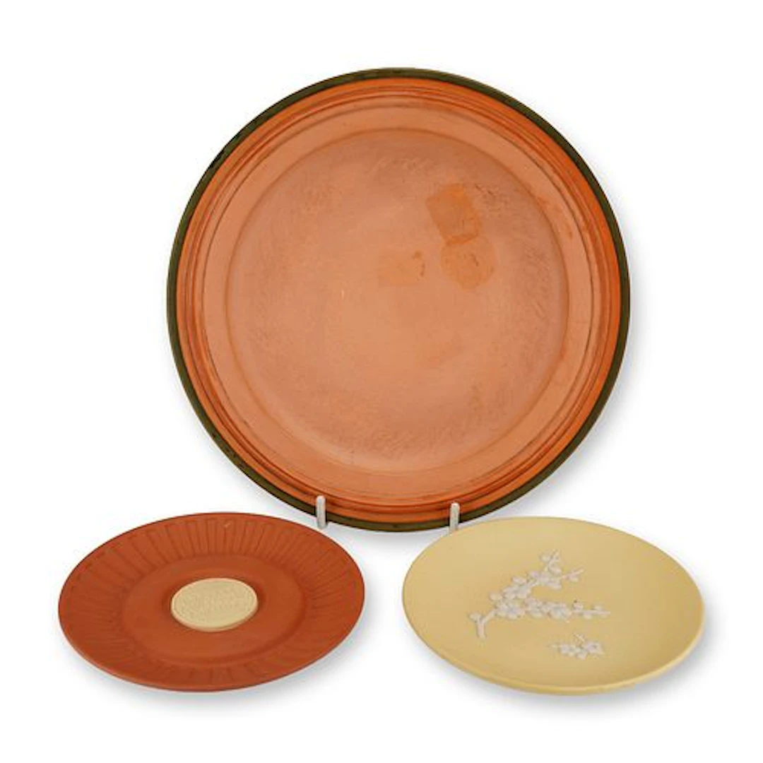 3pc Wedgwood Ceramic Plates Including Rosso Antico and Primrose Jasperware
