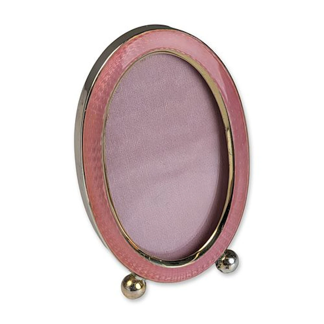 Sterling Silver and Pink Guilloche Enamel Miniature Photo Frame