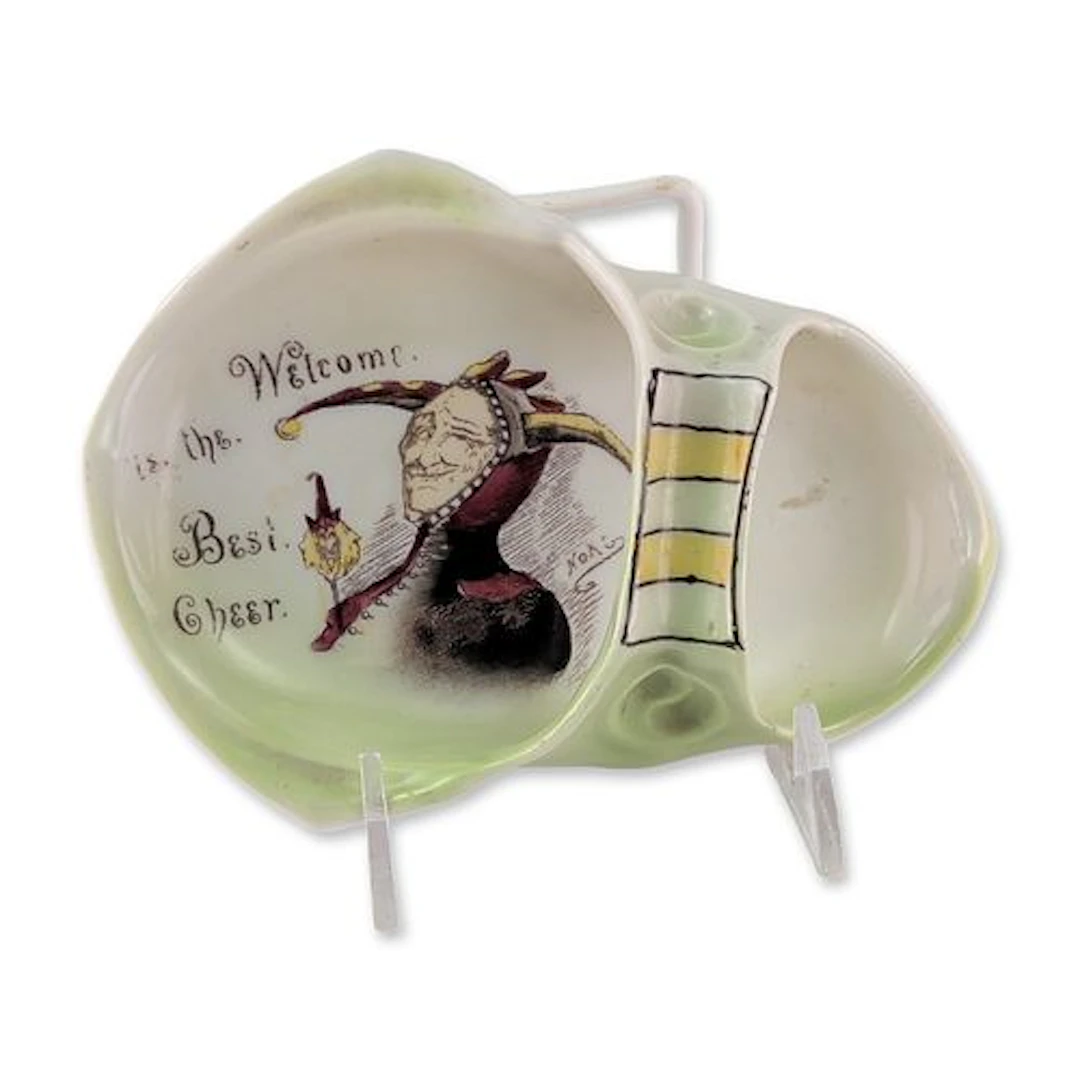 Handled Porcelain Dish with Jester Decoration