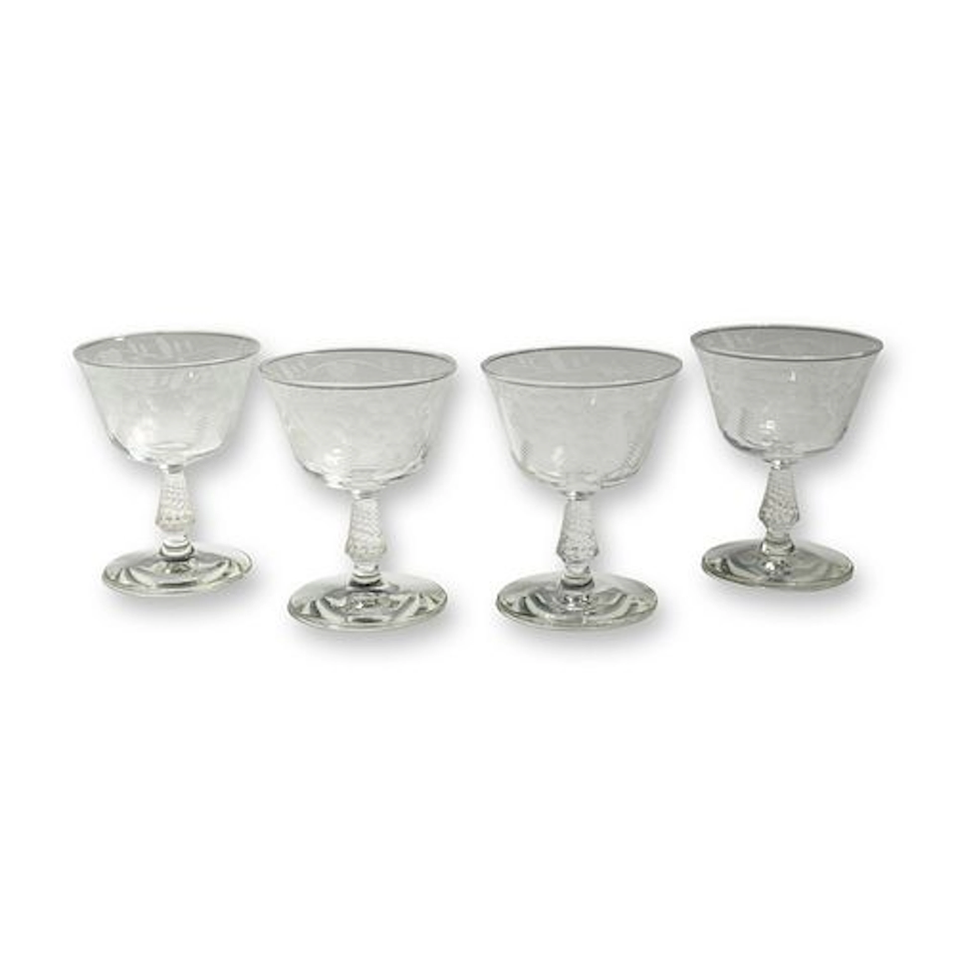 4pc Rock Sharpe Crystal Etched Floral Champagne Coupes