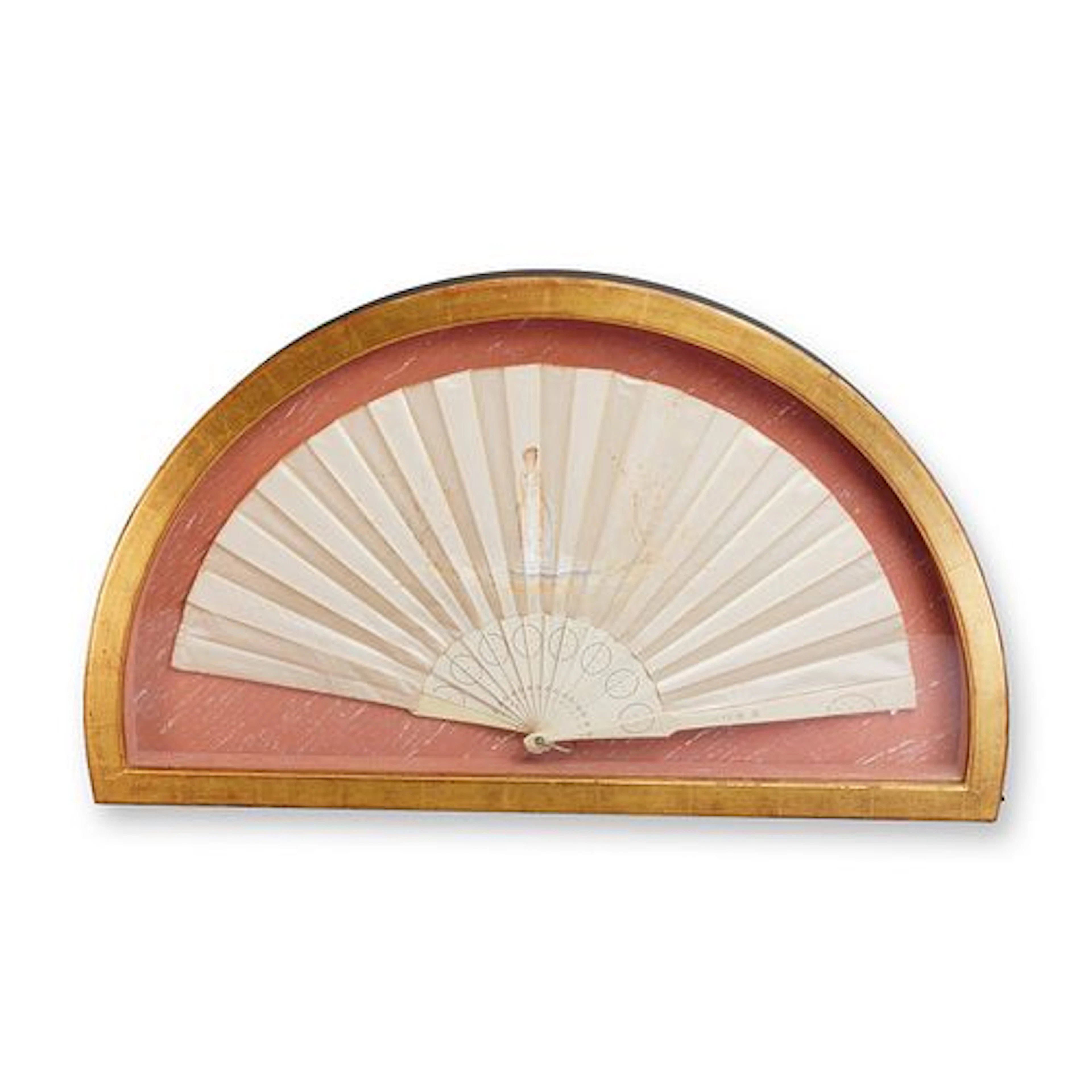 Antique Hand-painted Folding Hand Fan in Shadowbox