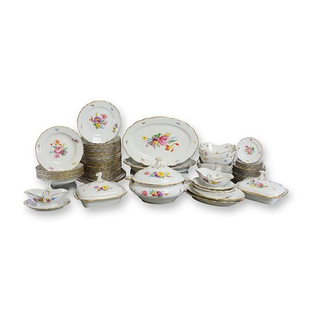 64pc Meissen Germany Porcelain Dinner Service, Late 19th-Early 20th Century