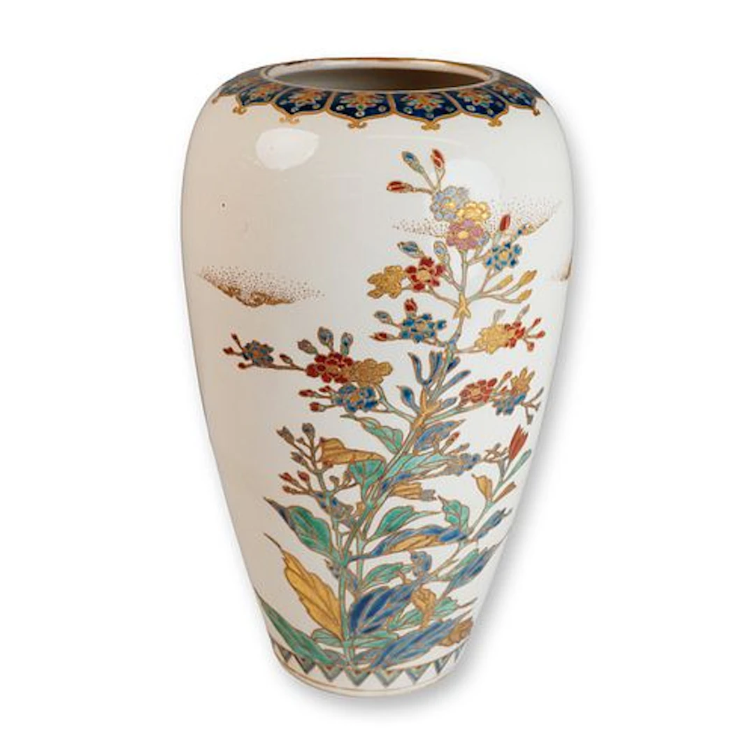 Japanese Satsuma Gosu Blue Floral Porcelain Vase