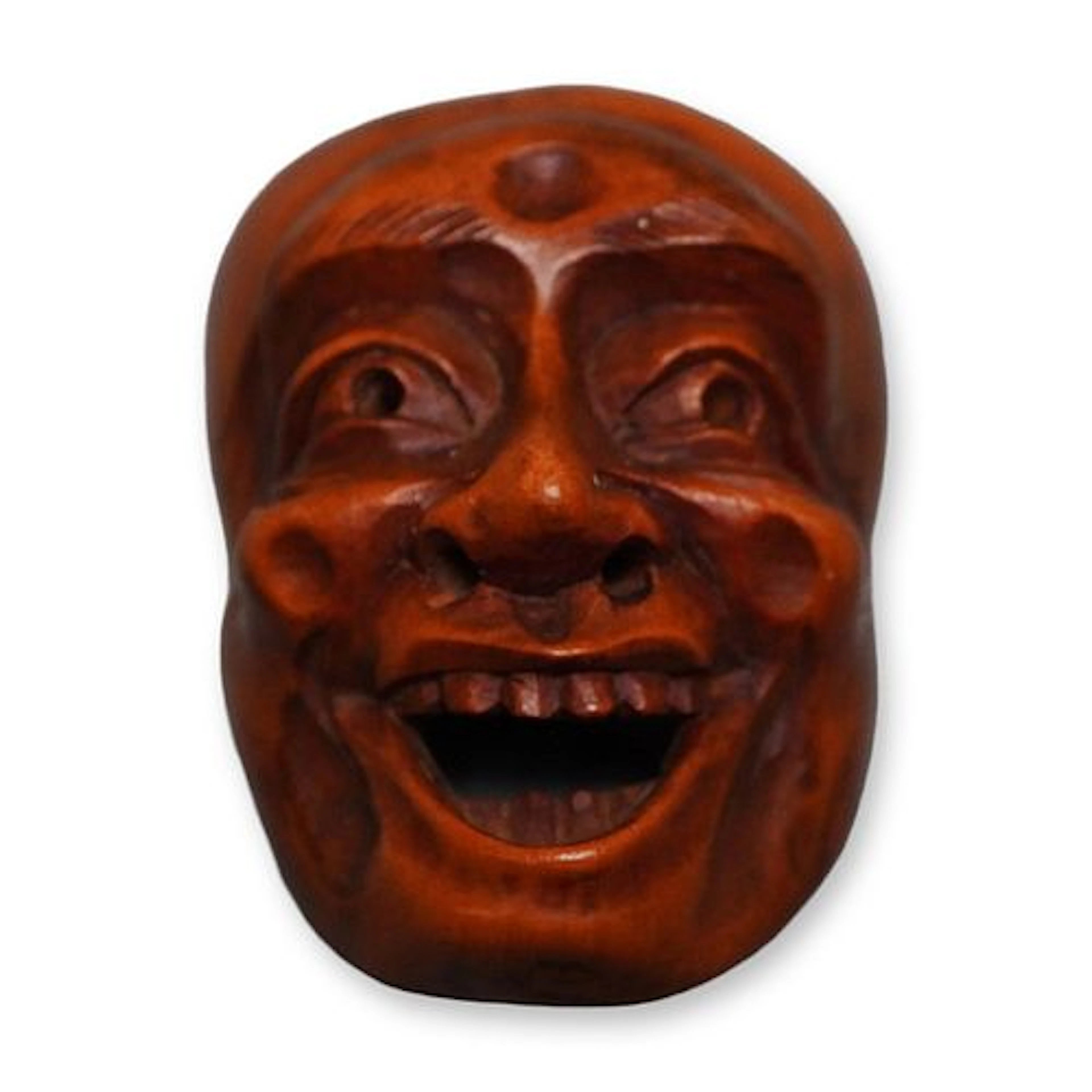 Boxwood Netsuke, Noh Mask Open Eyes, Nostrils, Mouth