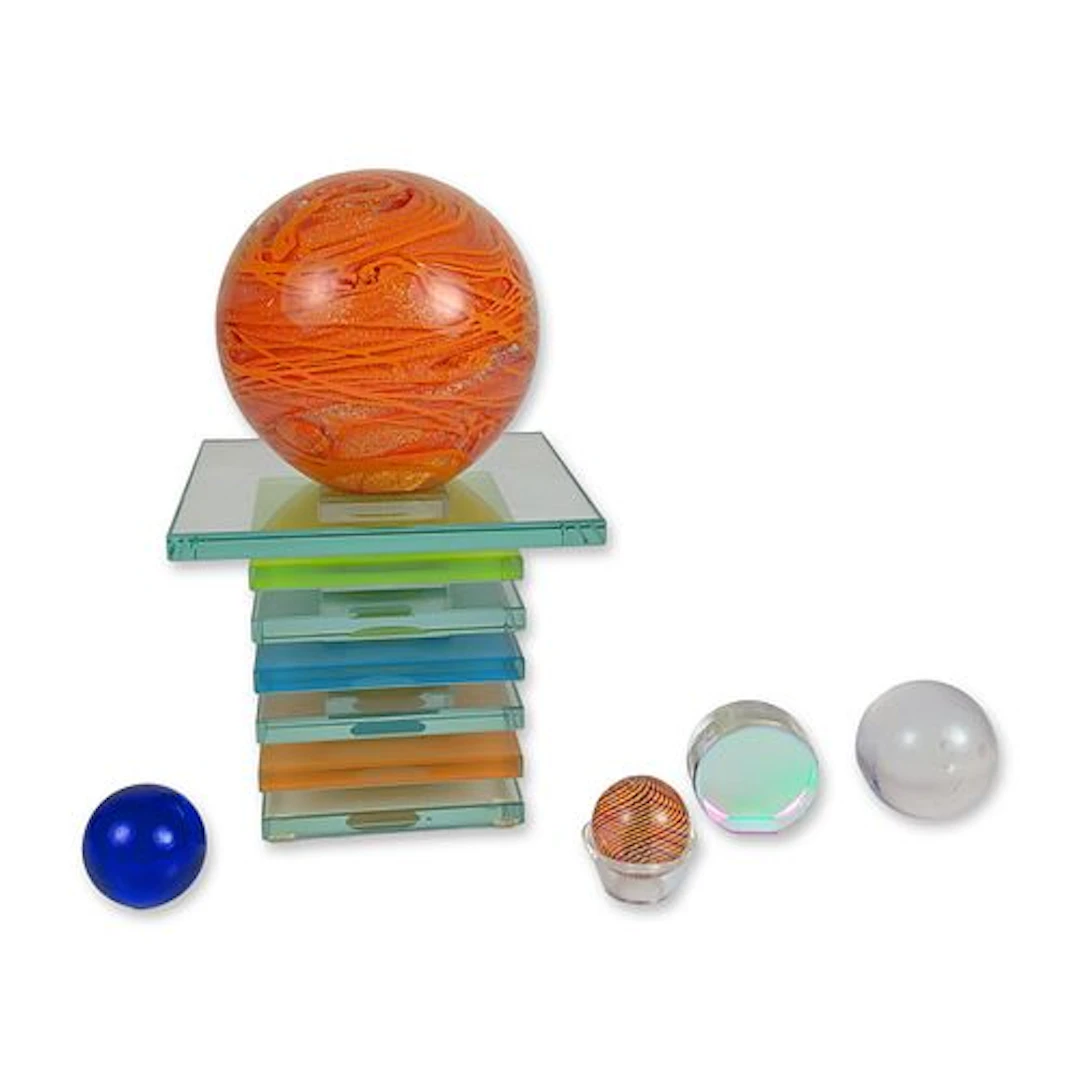 6pc Studio Art Glass Collection with Pedestal Stand