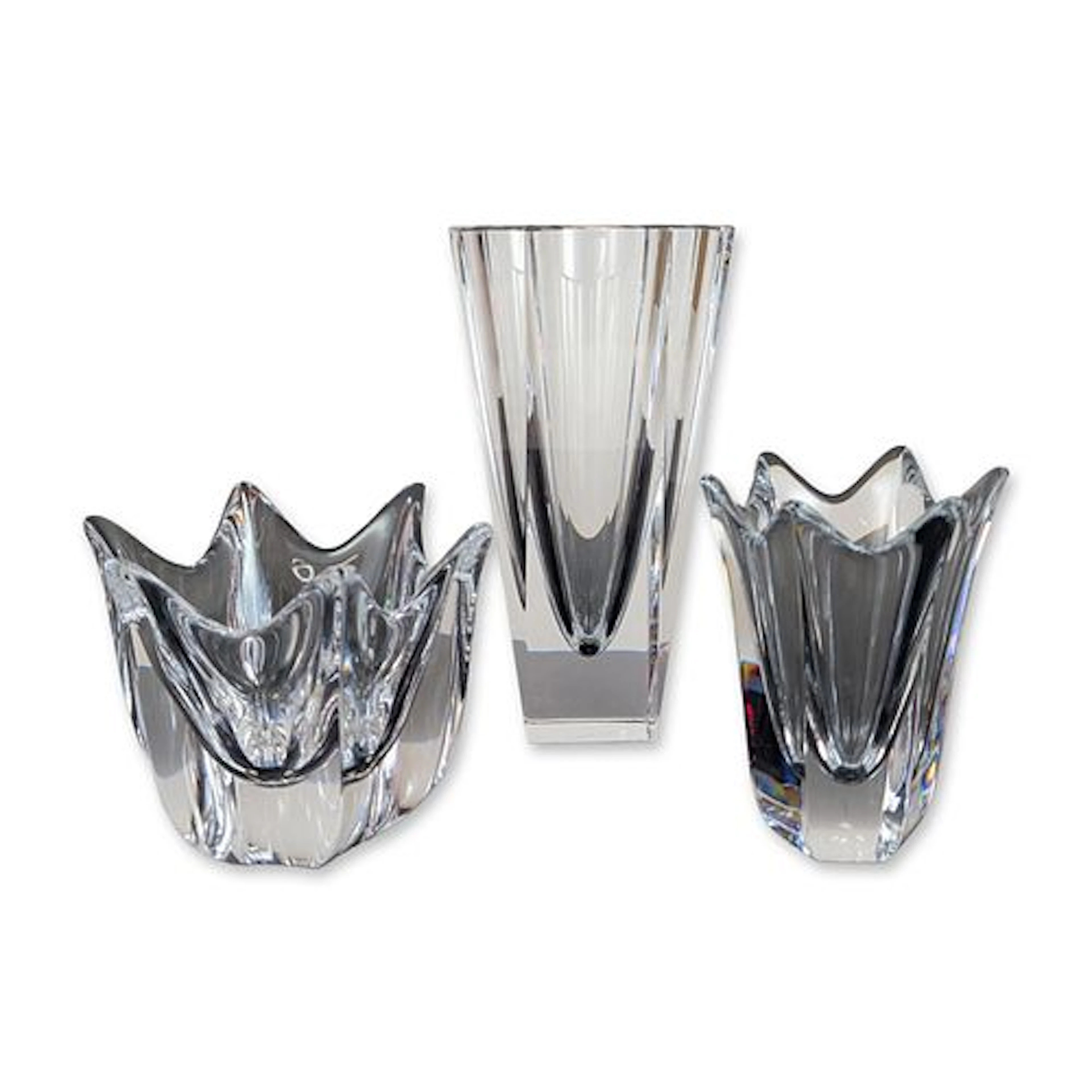 3pc Orrefors Sweden Heavy Cut Crystal Vases