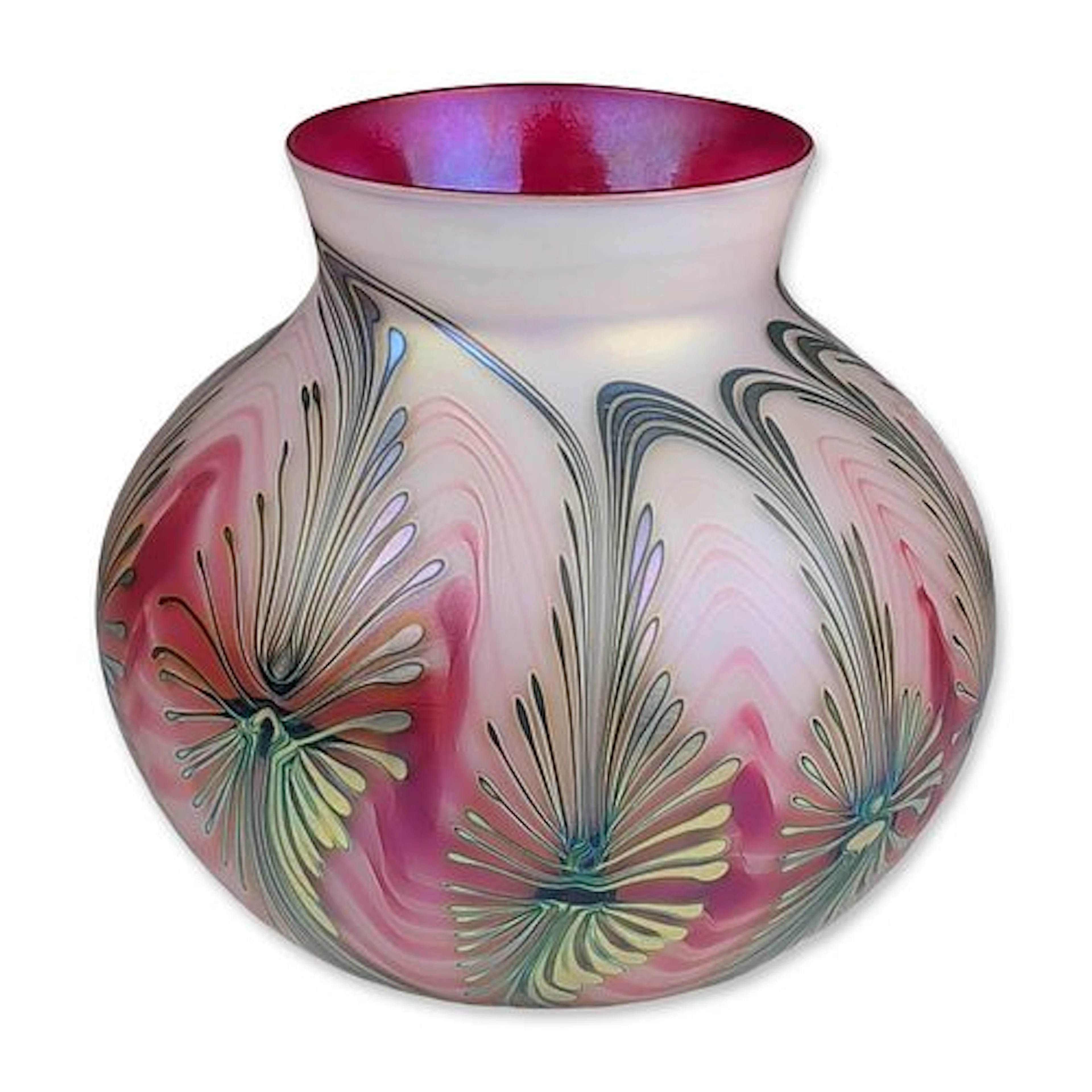 Lundberg Studios Iridescent Pulled Feather Glass Vase