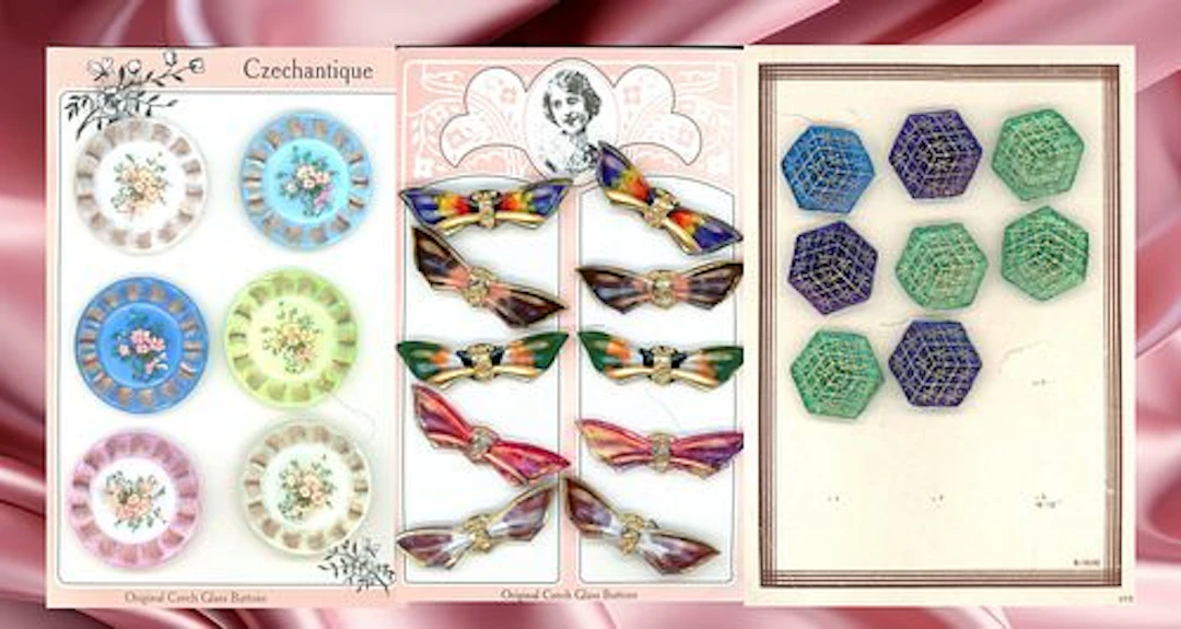 AN ASSORTMENT OF DIV. 3 COLORFUL CZECH GLASS BUTTONS