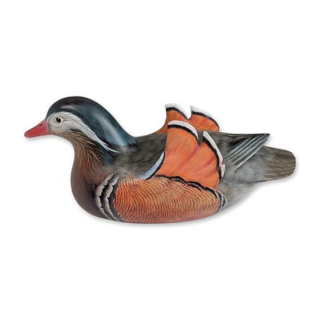 Carved Wood Mandarin Duck Figurine