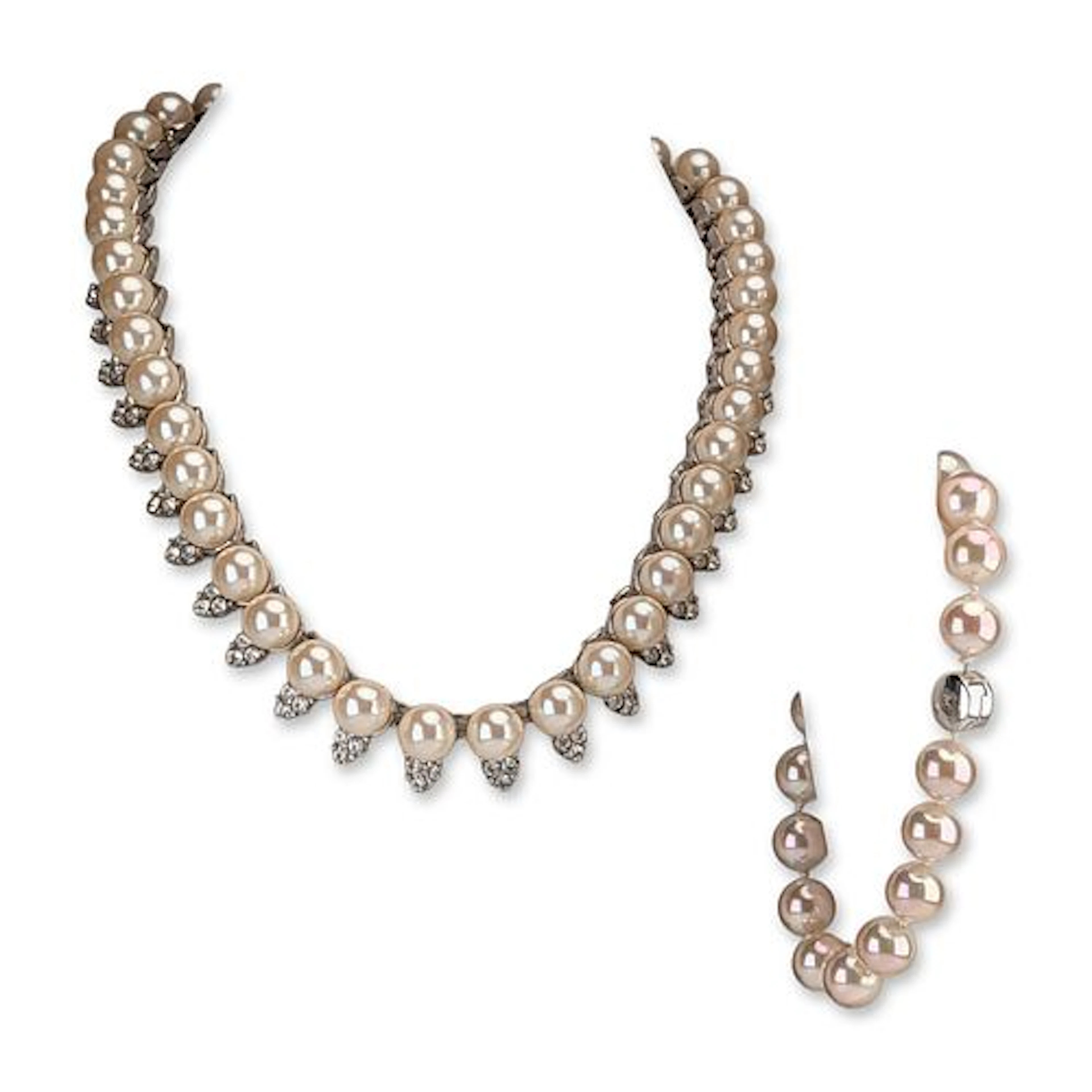 2pc Pearl and Rhinestone Necklace and Bracelet