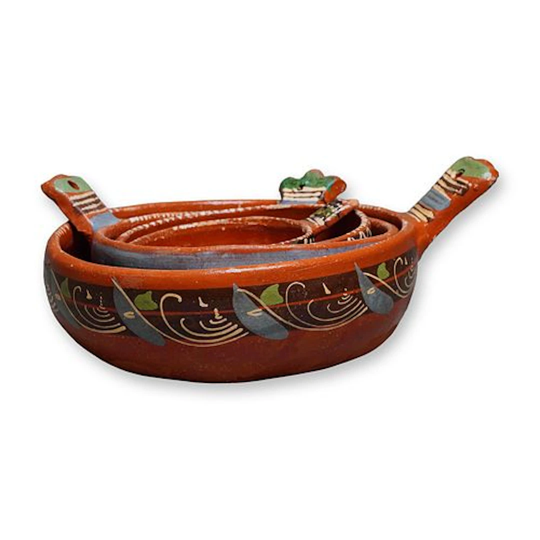 4pc Mexican Redware Nesting Pottery Bowls