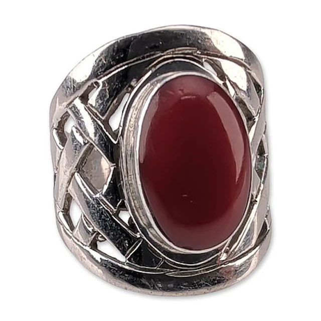 Mexican Sterling Silver and Carnelian Cabochon Ring