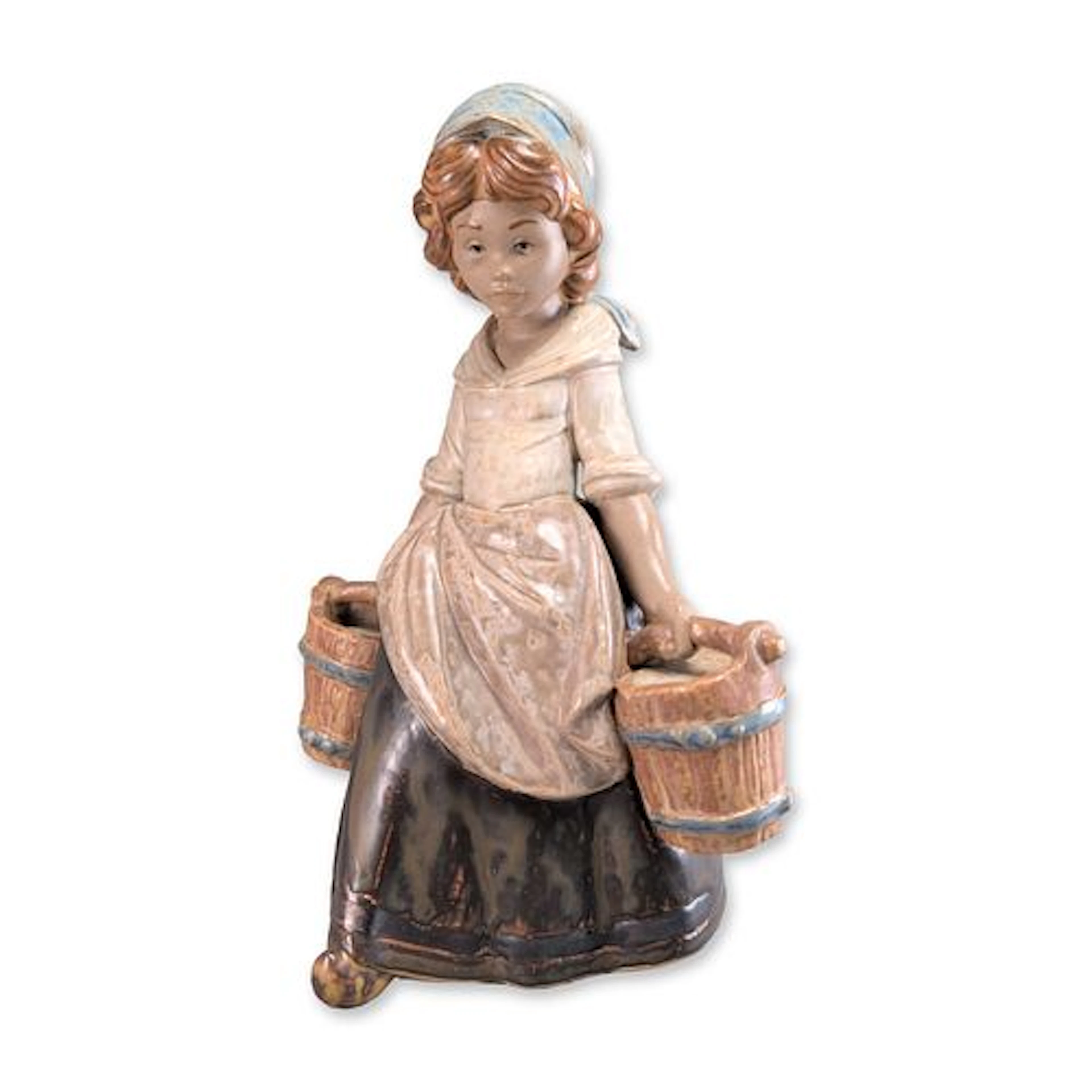 Lladro Spain Gres Porcelain Girl with Two Pails, Model 3512