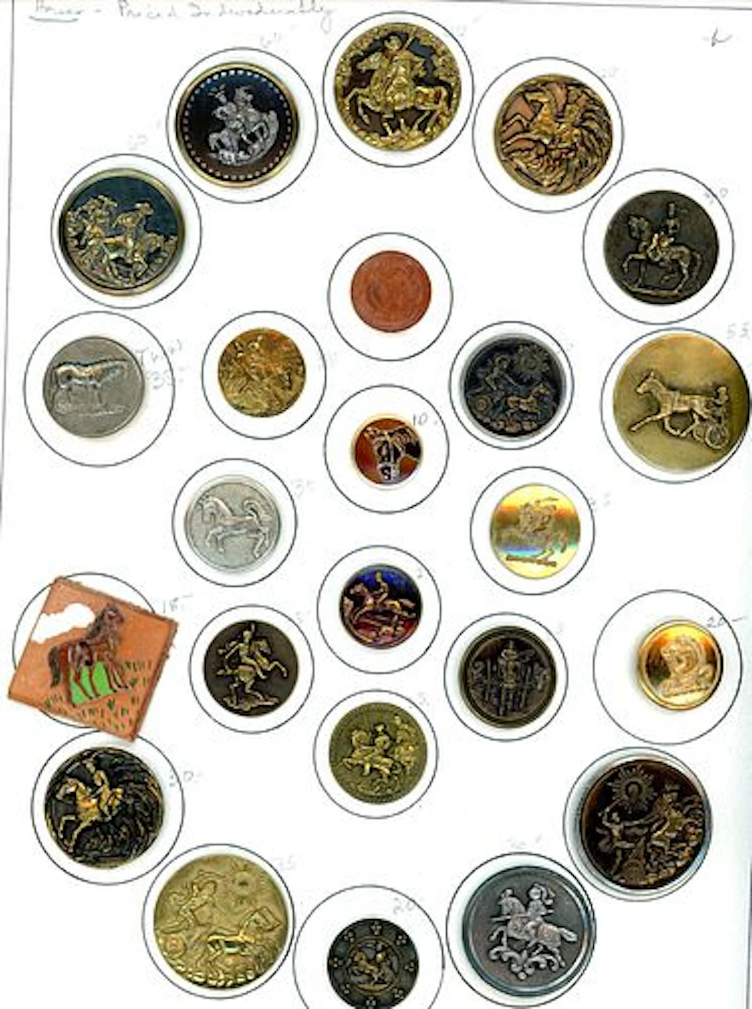 A CARD OF DIVISION ONE AND THREE PICTORIAL BUTTONS