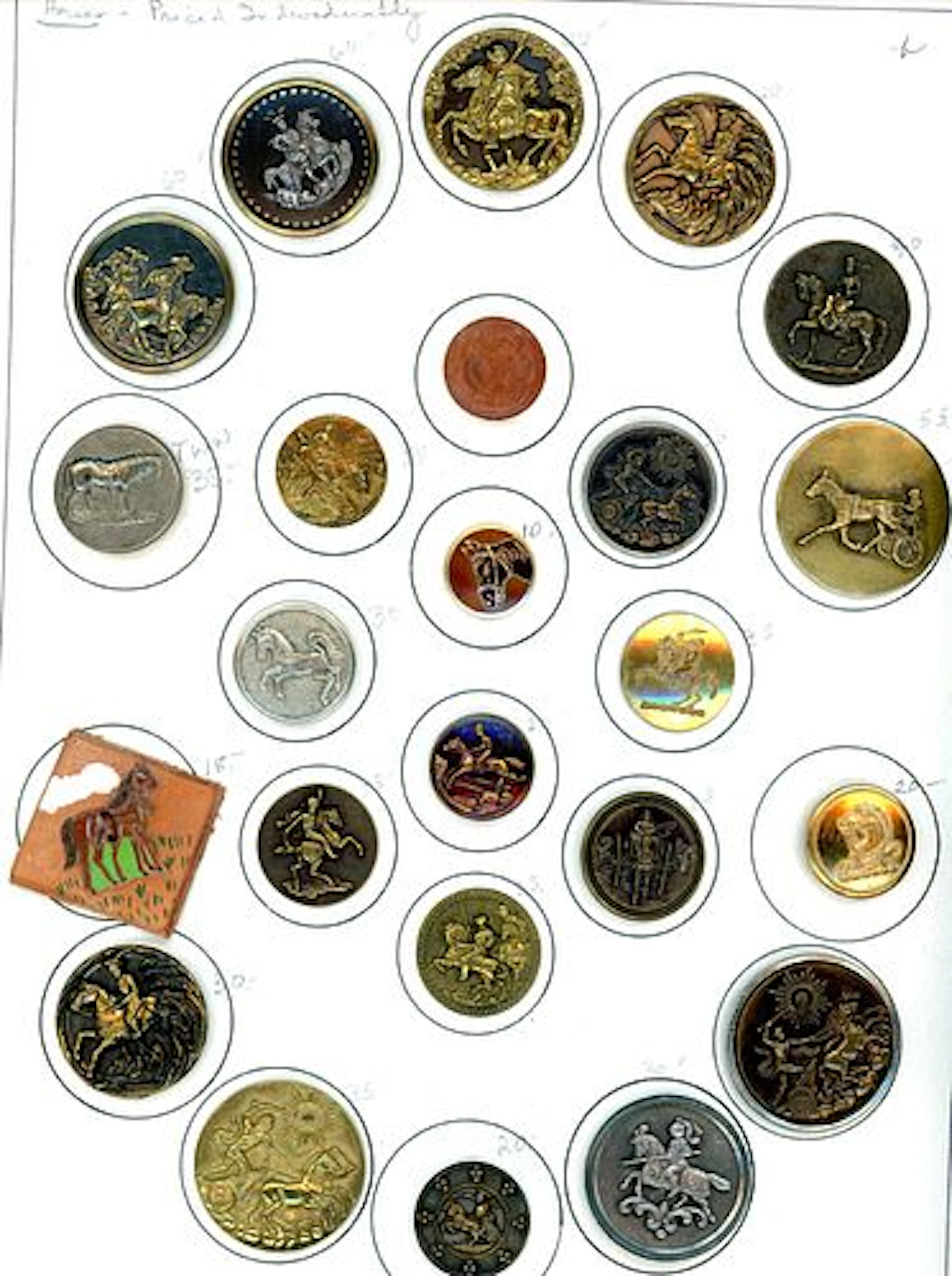 A CARD OF DIVISION ONE AND THREE PICTORIAL BUTTONS
