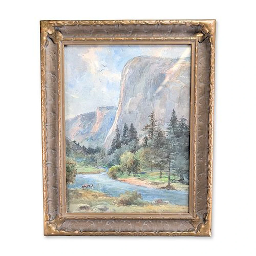 American School Yosemite Valley Landscape with Rider, Watercolor on paper