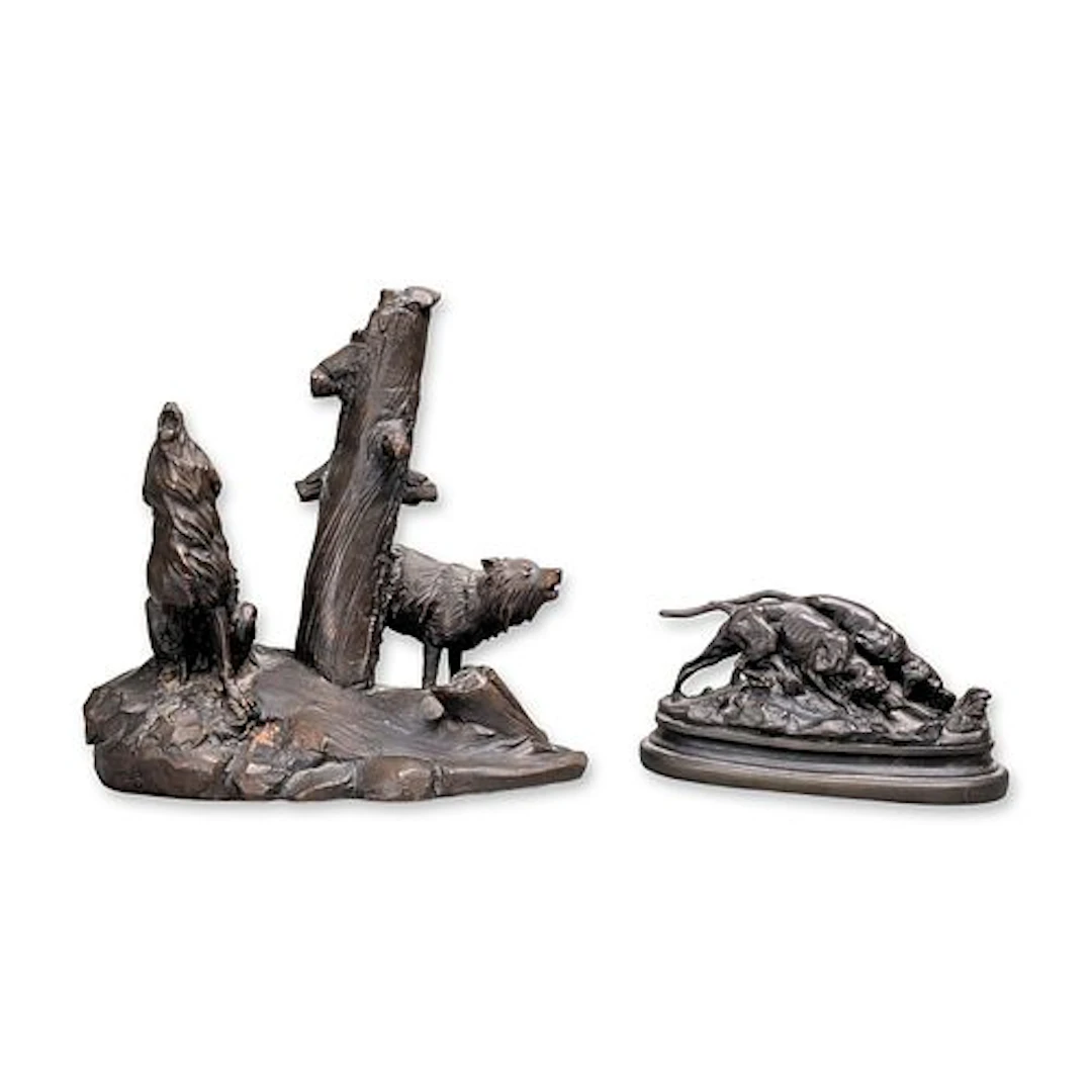 2pc Chapel National Wildlife Federation Wolves and Midwest Dog Bronze Figurines