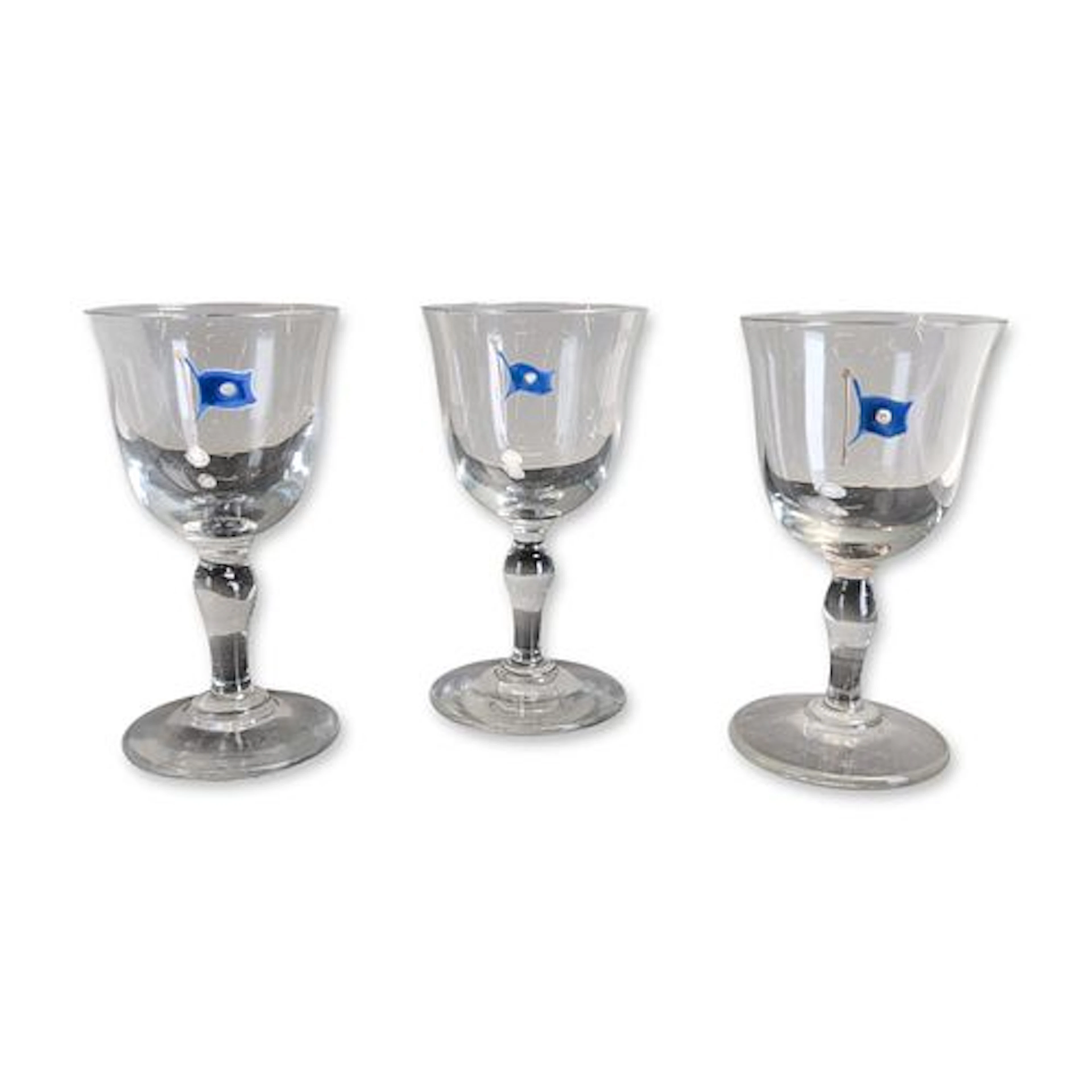 3pc Hand-Painted Yacht Club Burgee Design Stemmed Cordial Glasses