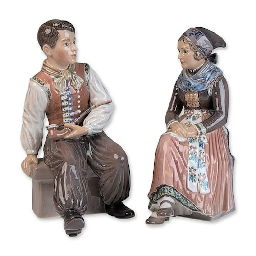 2pc Dahl-Jensen Copenhagen Danish Porcelain Figurines