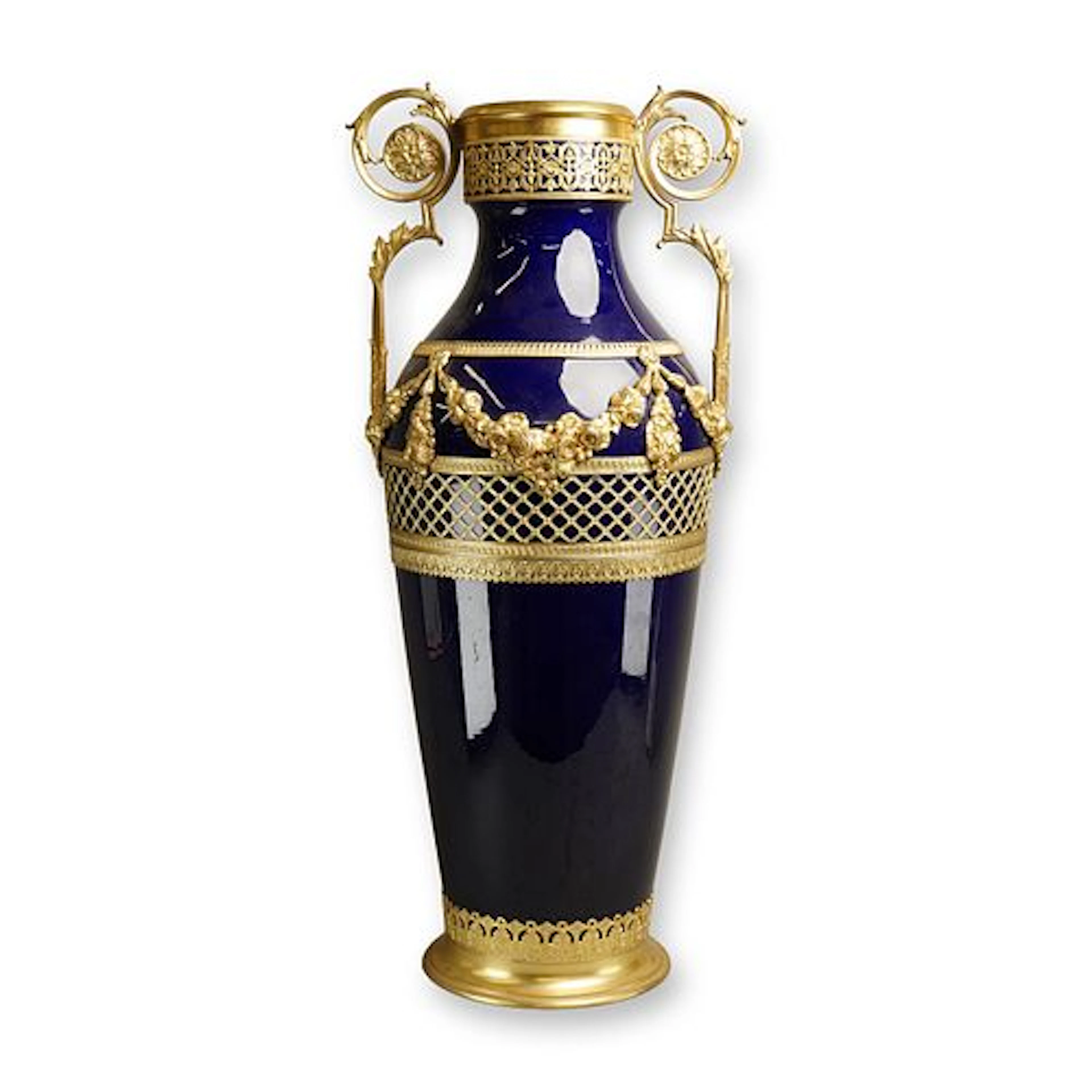 French Late 19th Century Ormolu-Mounted Cobalt Blue Porcelain Vase