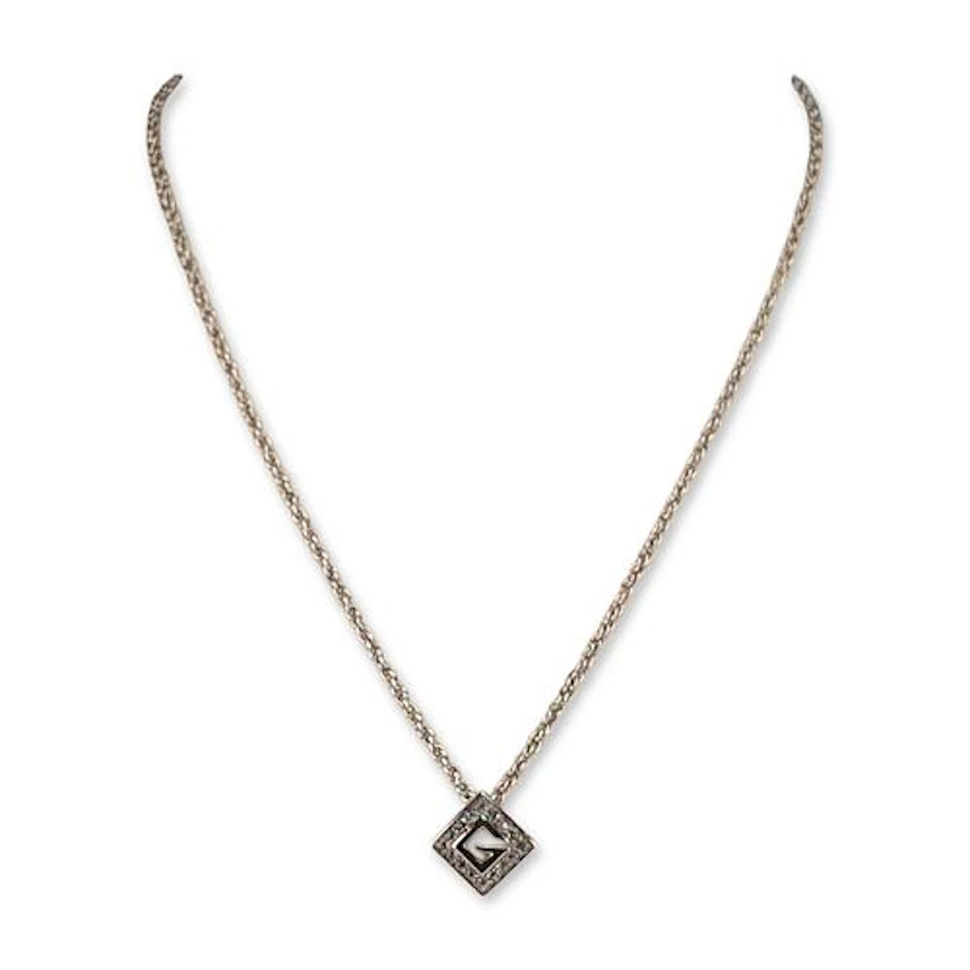 Givenchy Silvertone Rhinestone Logo Pendant Necklace