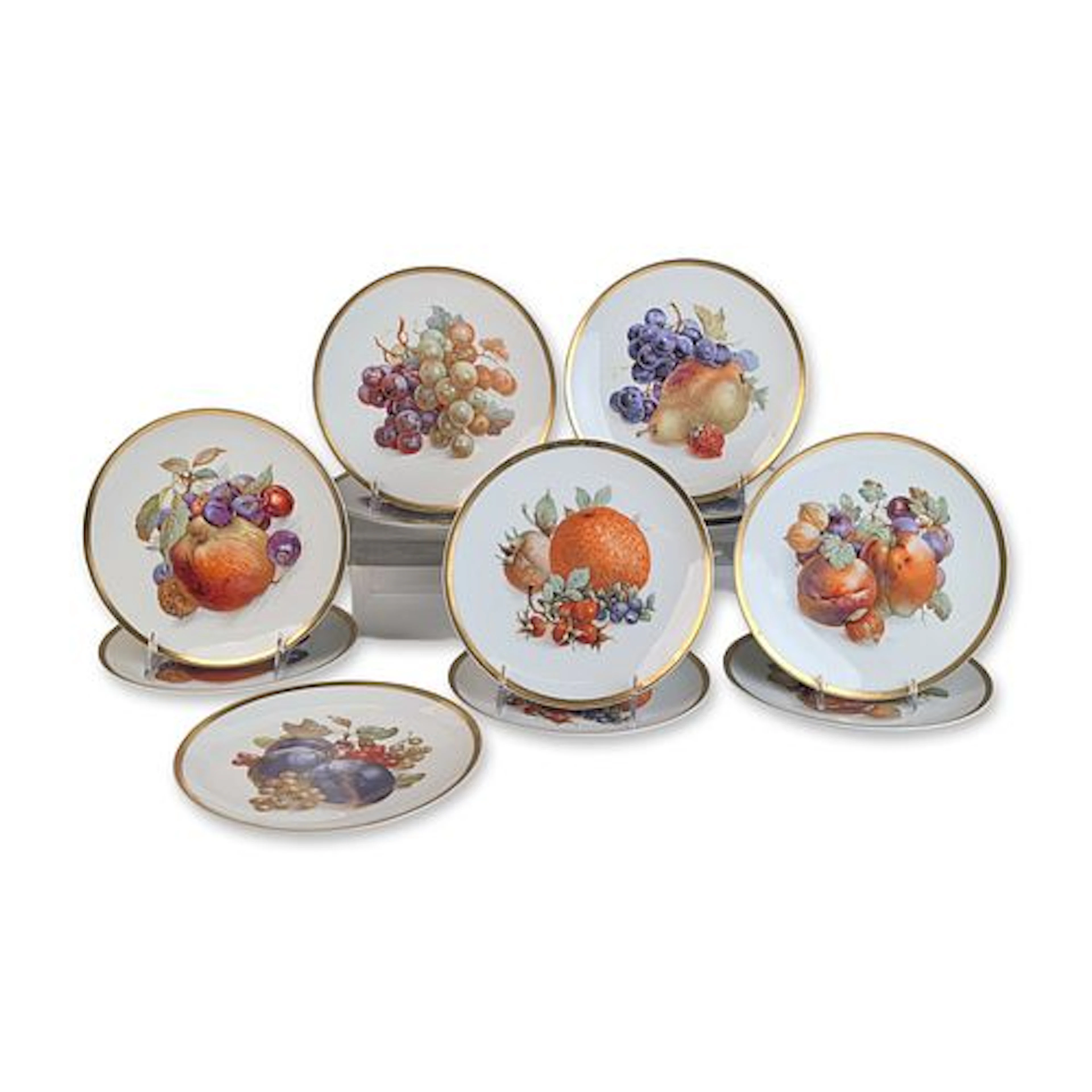 12pc Jaeger and Co Bavaria Porcelain Plates, Orchard Pattern