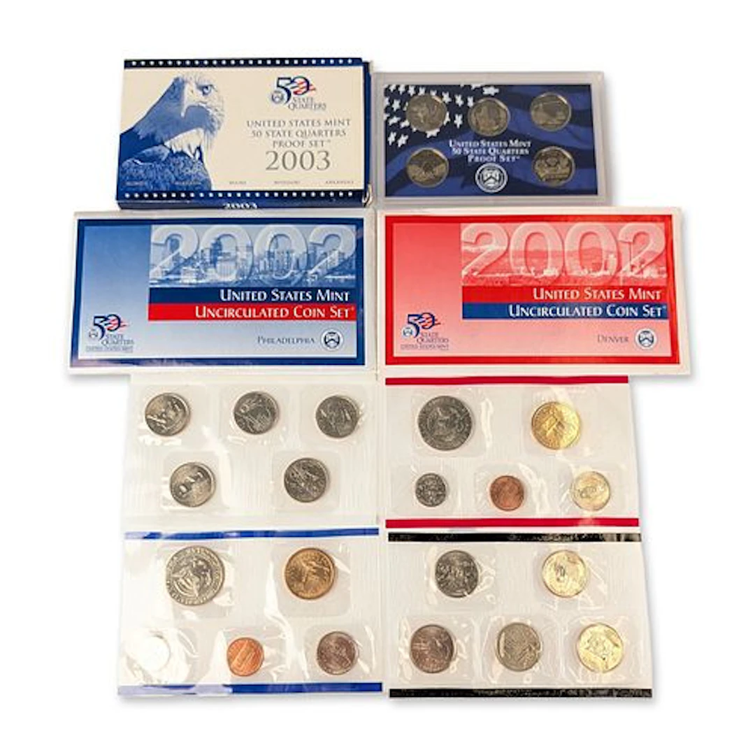 3pc 2002 US Mint Uncirculated and 2003 US 50 State Proof Coin Sets