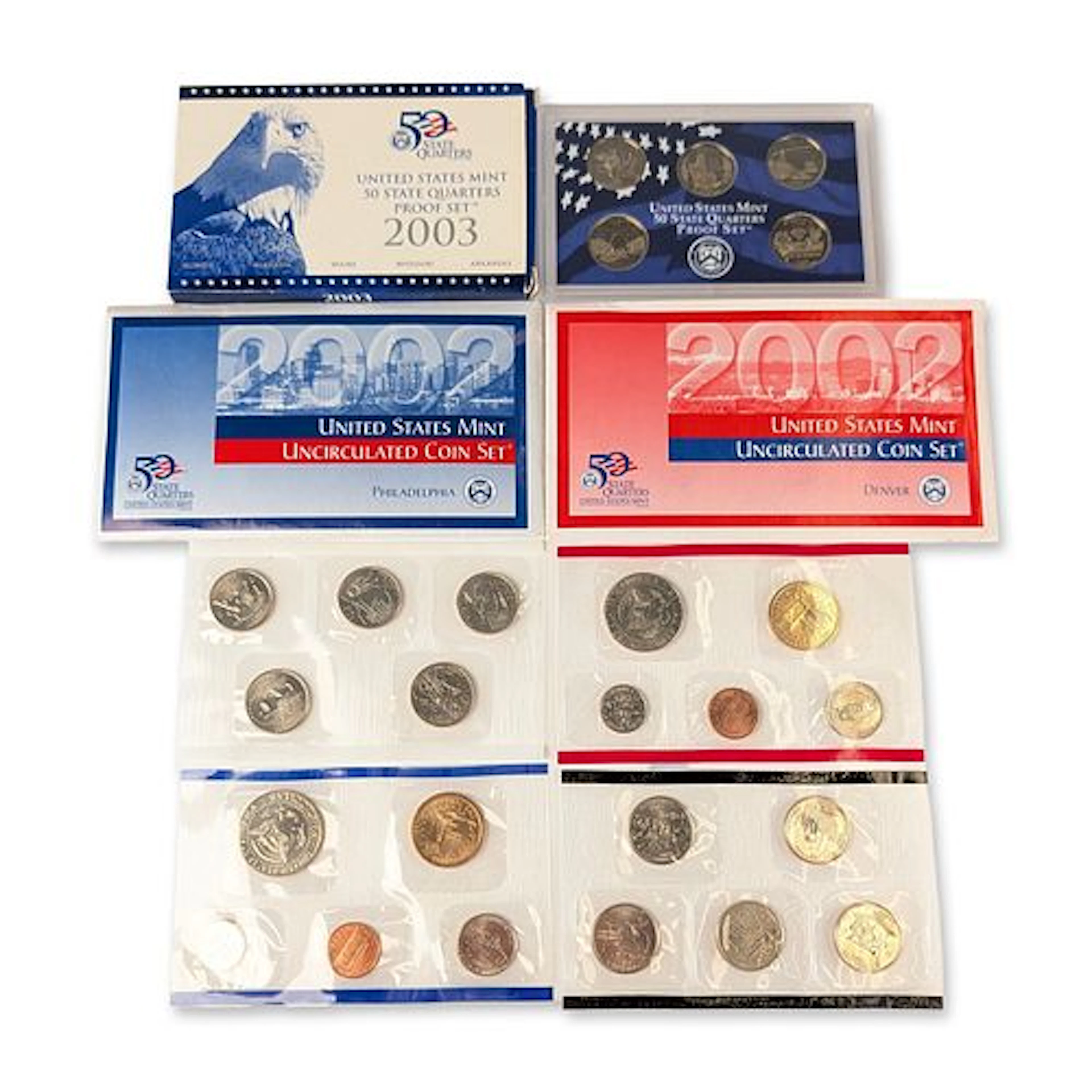 3pc 2002 US Mint Uncirculated and 2003 US 50 State Proof Coin Sets