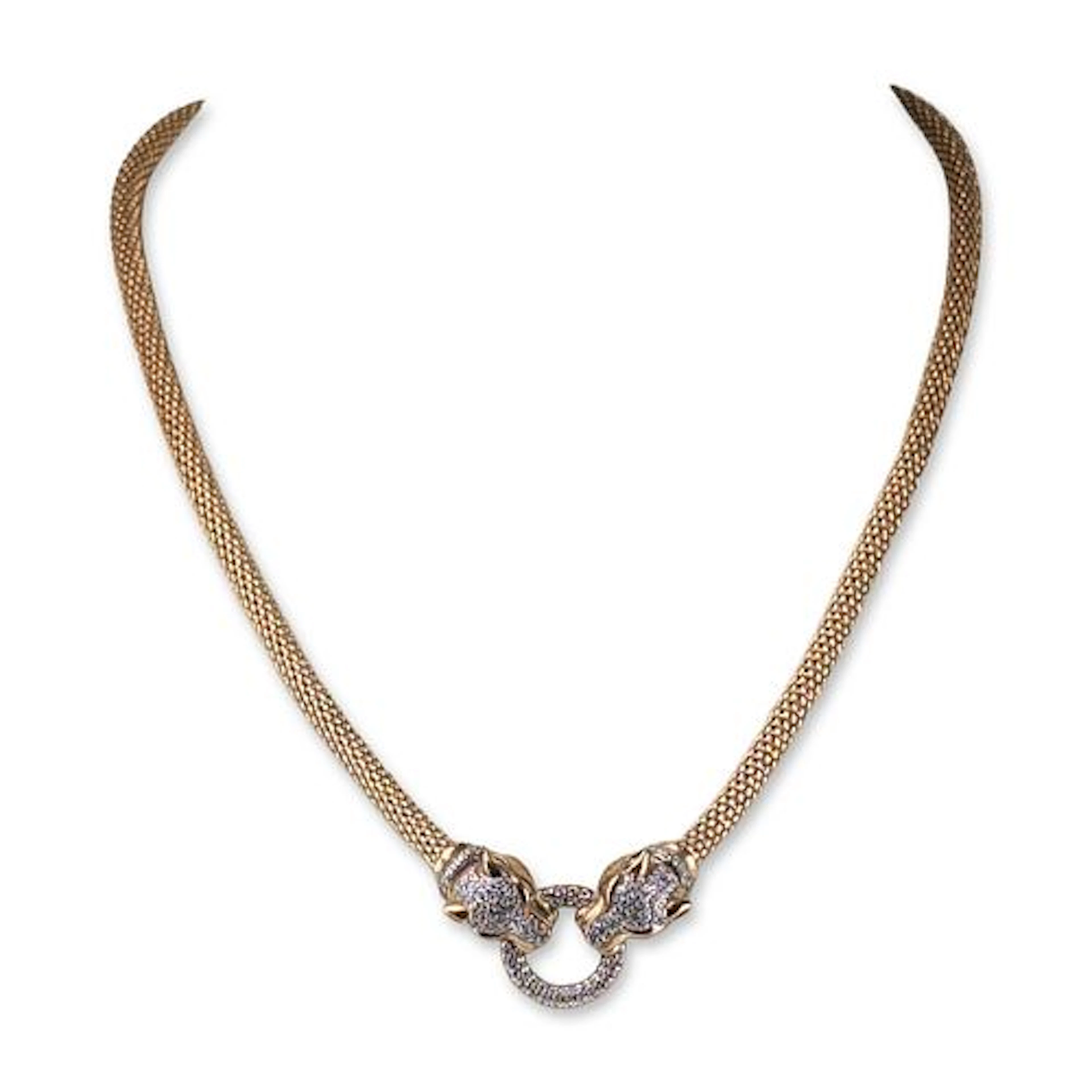 Dyadema Italian Sterling Silver Gold Vermeil Panther Link Necklace