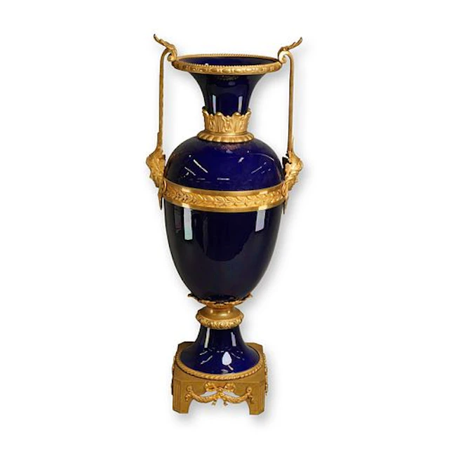 French Late 19th Century Sevres-Style Ormolu-Mounted Cobalt Blue Porcelain Vase