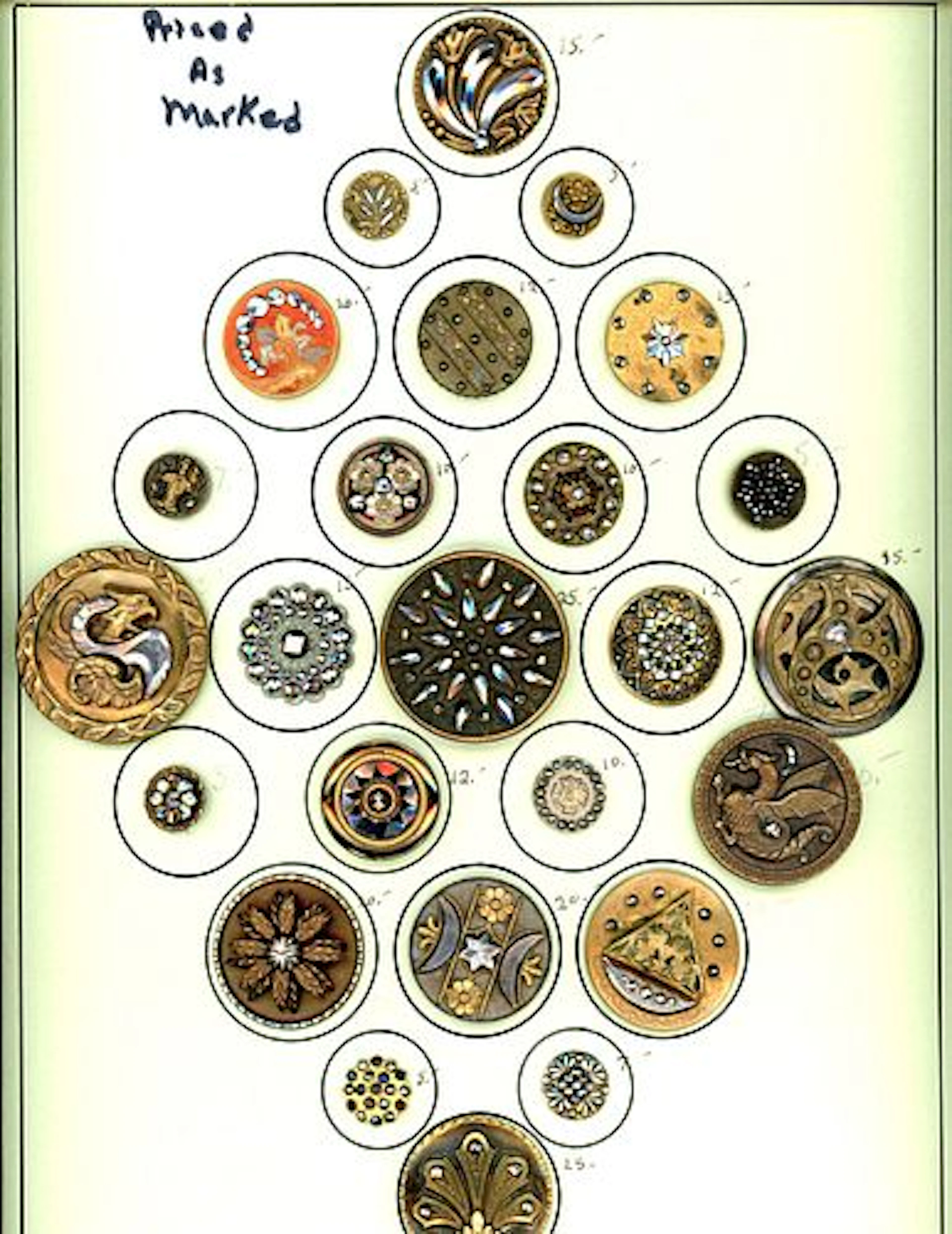 A CARD OF DIVISION ONE CUT STEEL OME BUTTONS
