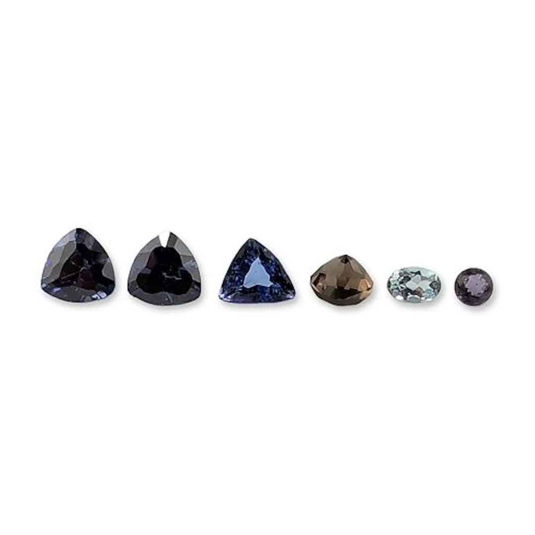 6pc Loose Faceted Iolite, Aquamarine, and Smoky Quartz Gemstones