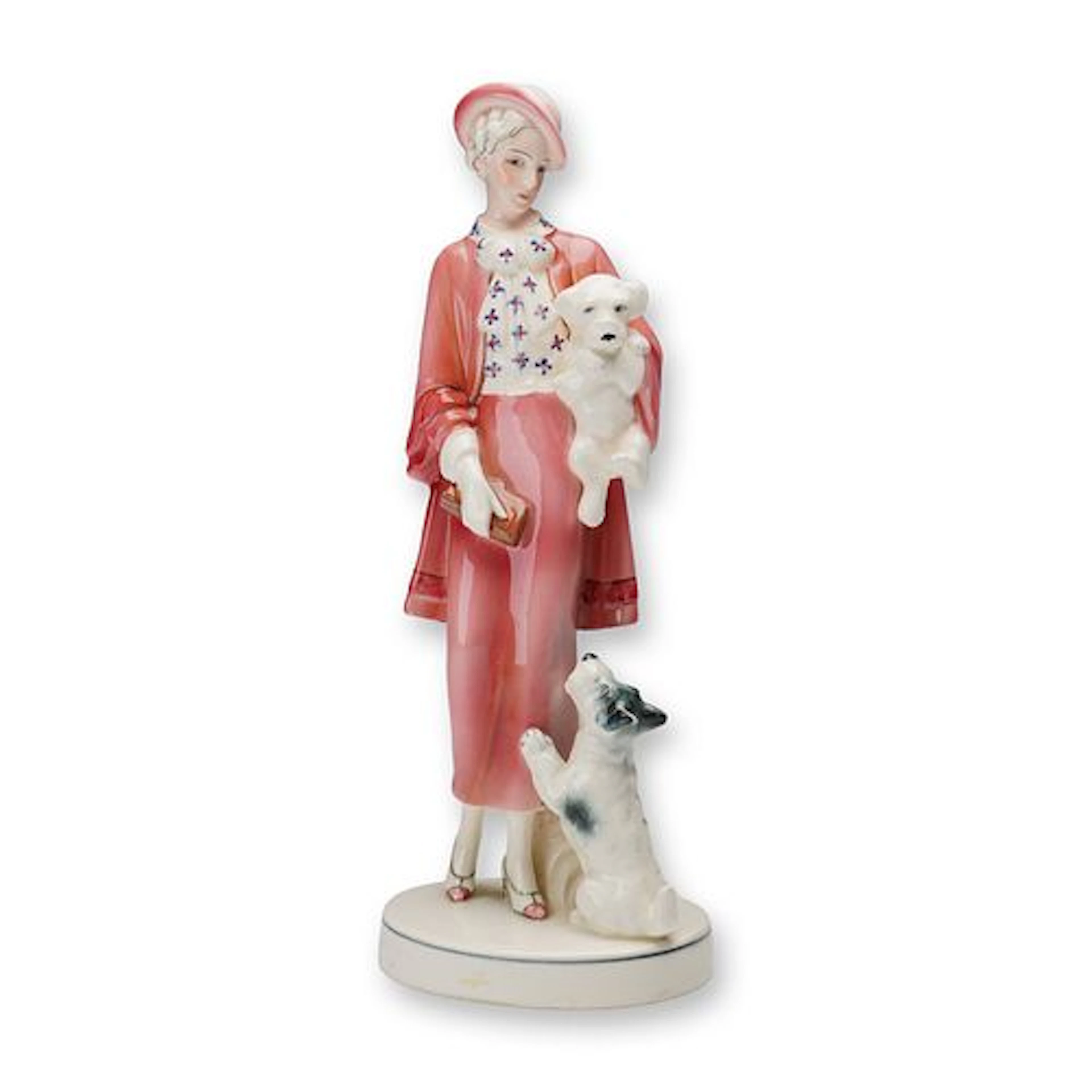 Hertwig & Co. Porcelain Figurine, Lady with 2 Dogs