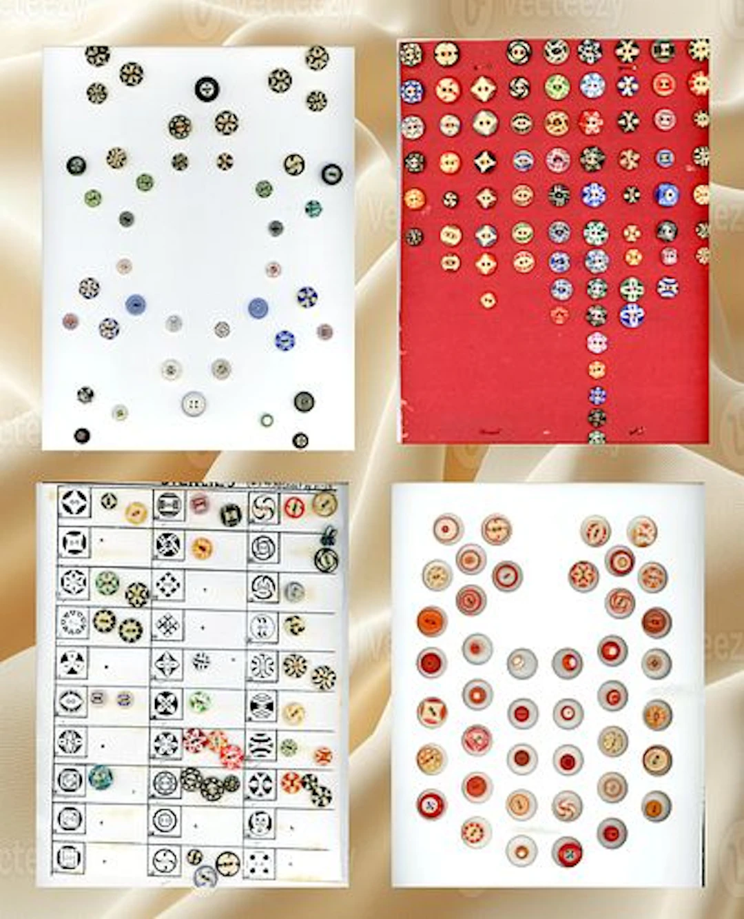 4 CARDS OF DIVISION ONE CHINA BUTTONS