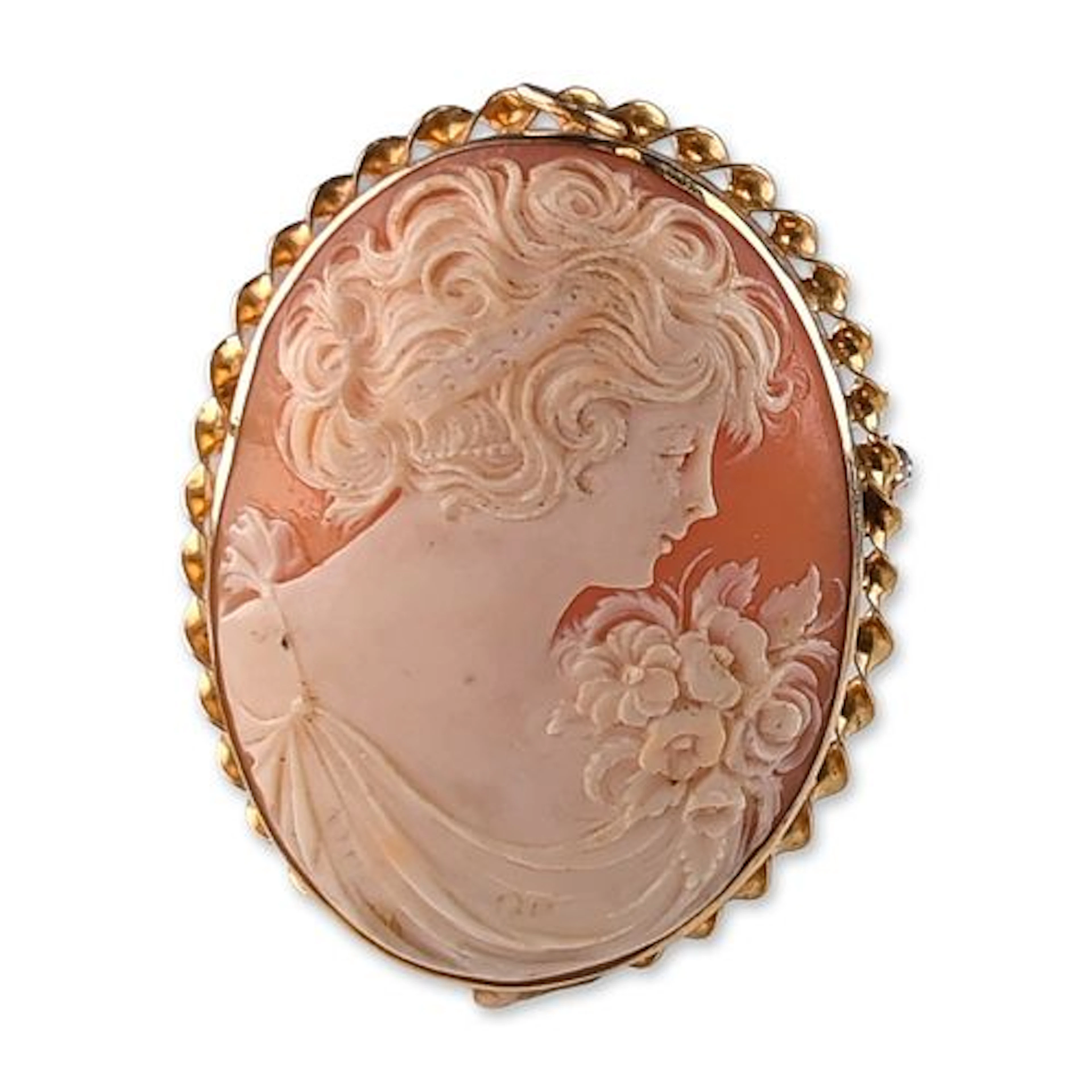 10K Yellow Gold Carved Shell Cameo Brooch