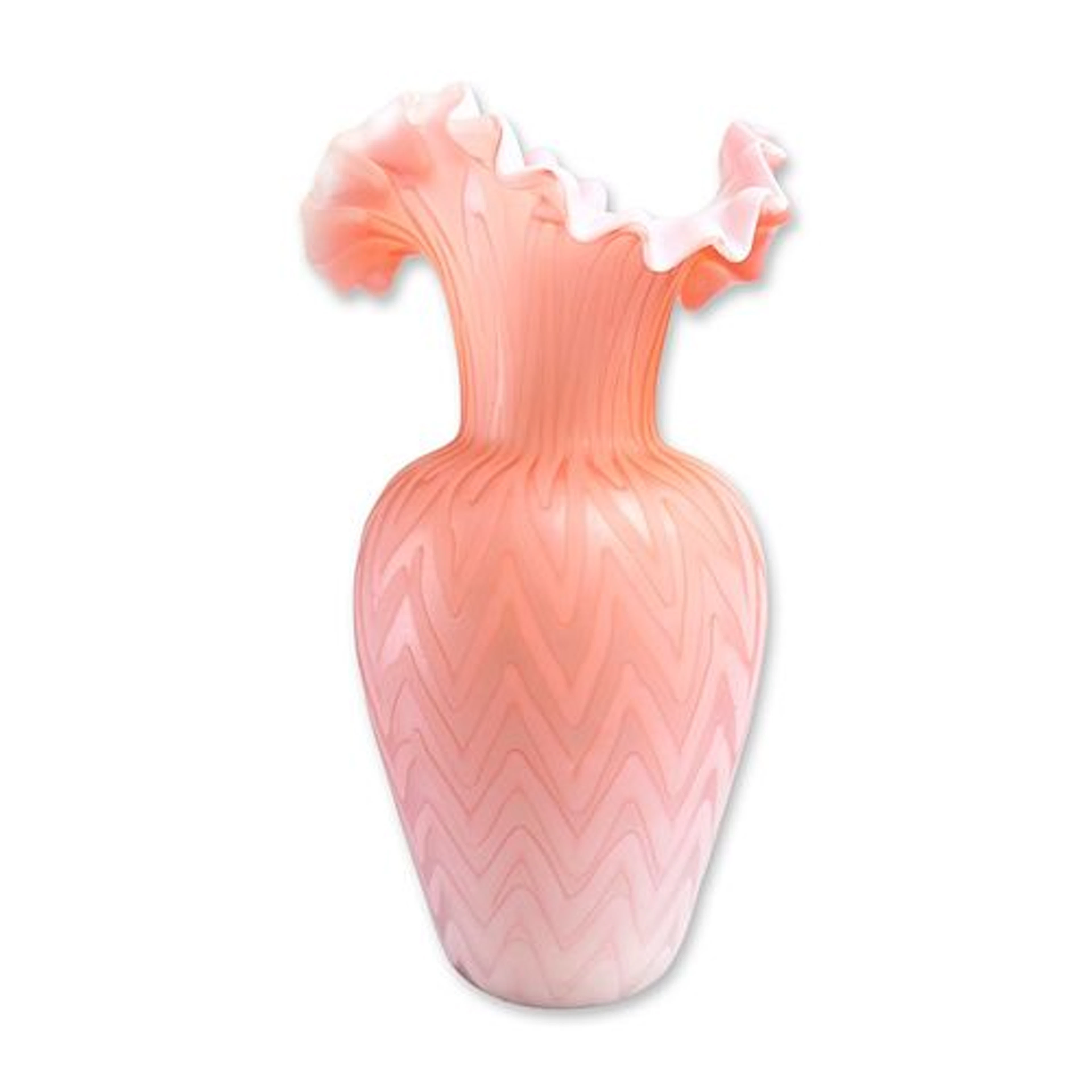 Victorian Peach Herringbone Mother of Pearl Satin Glass Vase