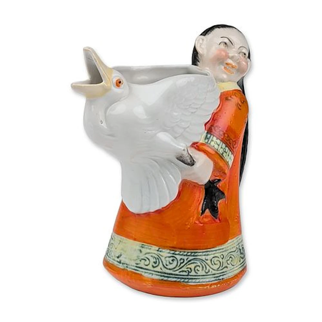 Asian Style Porcelain Girl and Goose Creamer