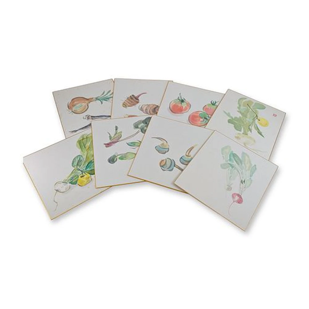 8pc Japanese Shikishi Board Botanical Watercolor Artworks