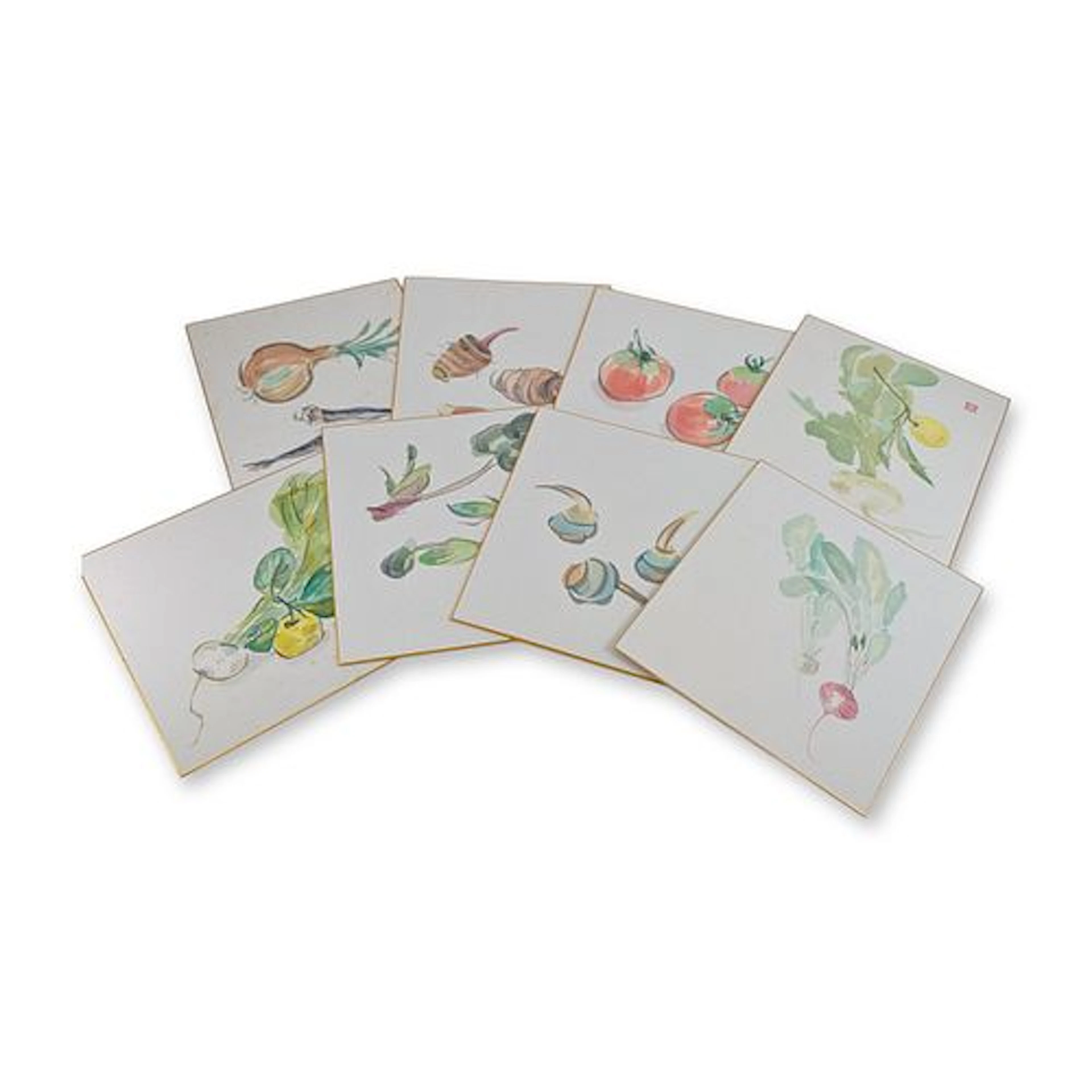 8pc Japanese Shikishi Board Botanical Watercolor Artworks