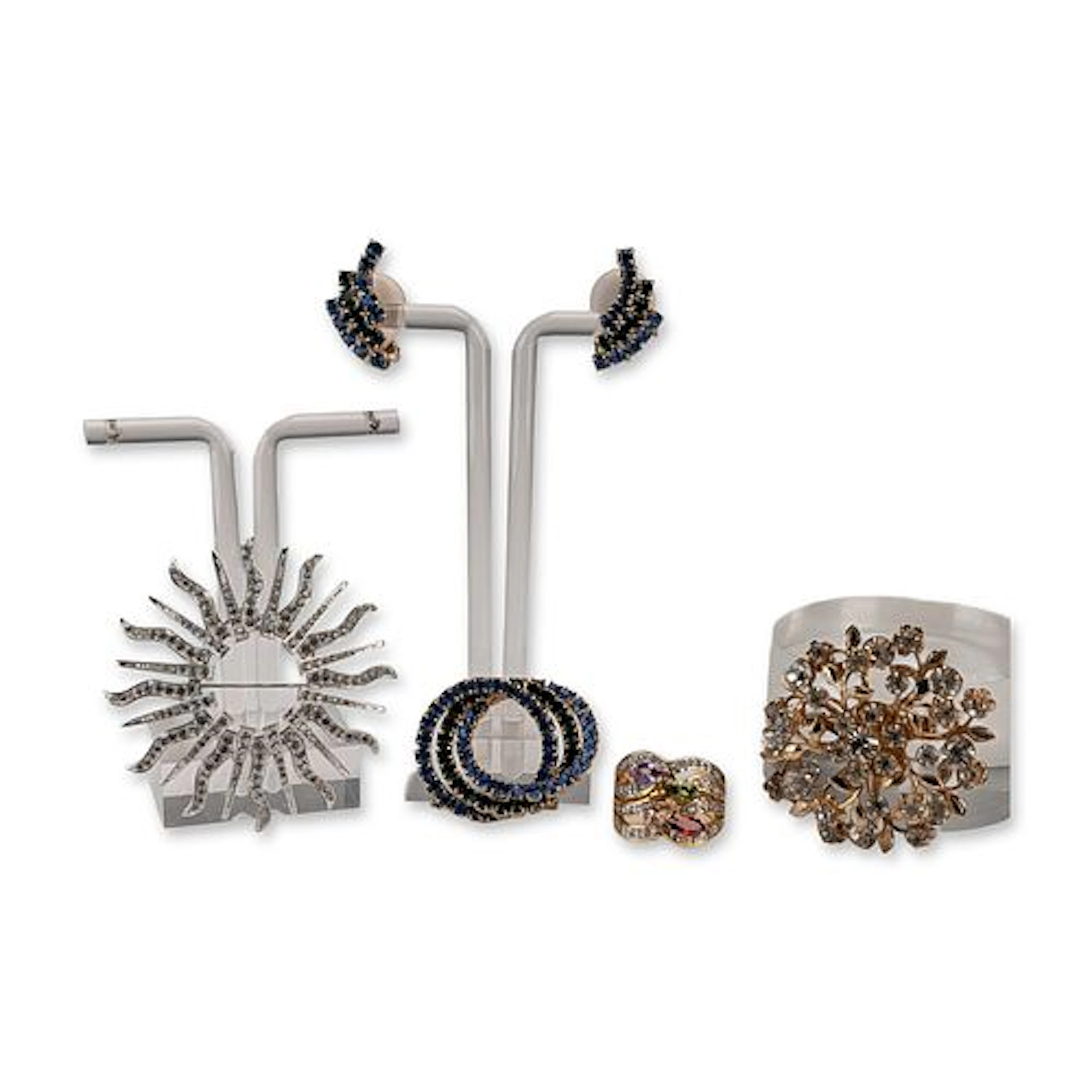 5pc Group of Silver and Gold Tone Rhinestone Costume Jewelry