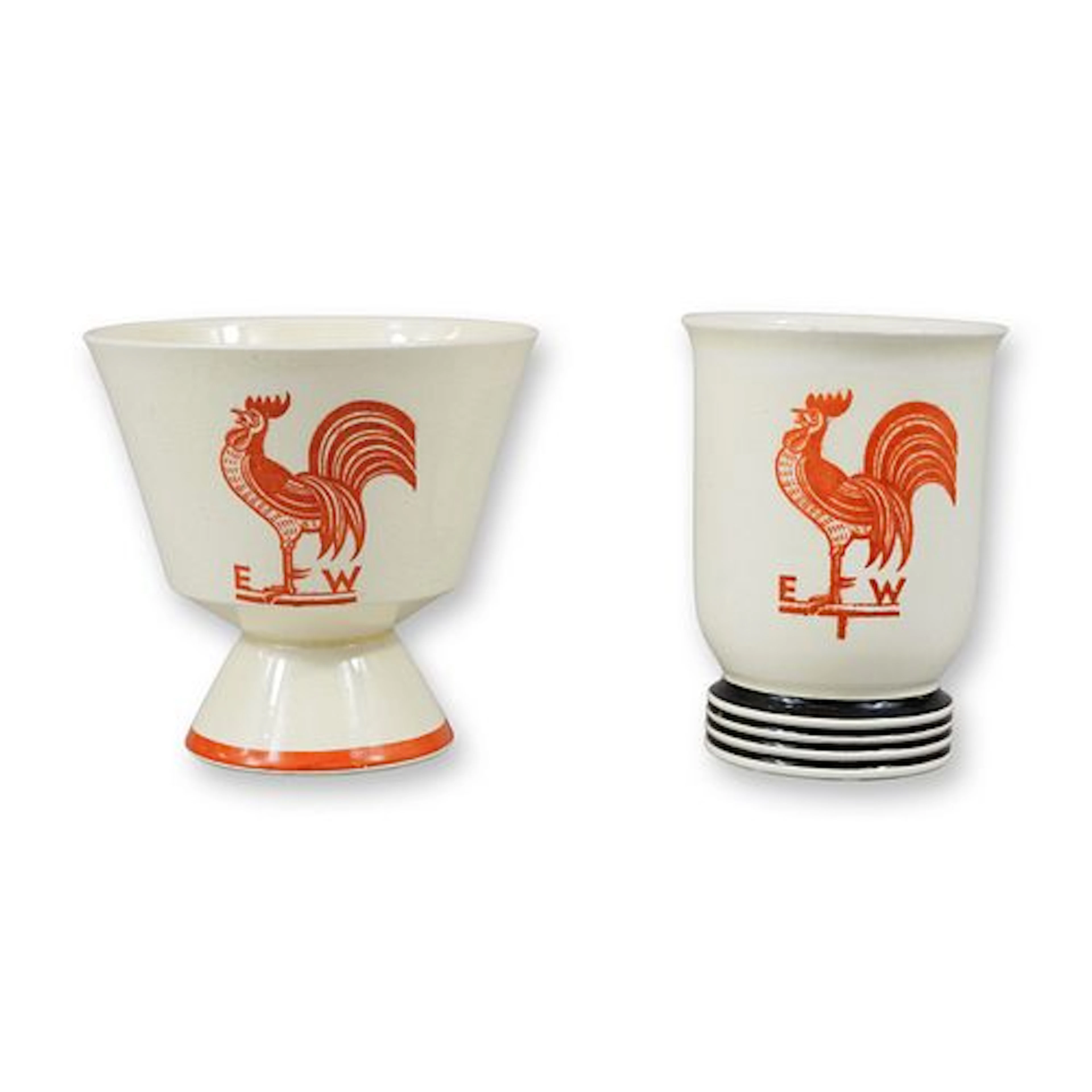 Two Keith Murray for Wedgwood Creamware Weathercock Pattern Egg Cups
