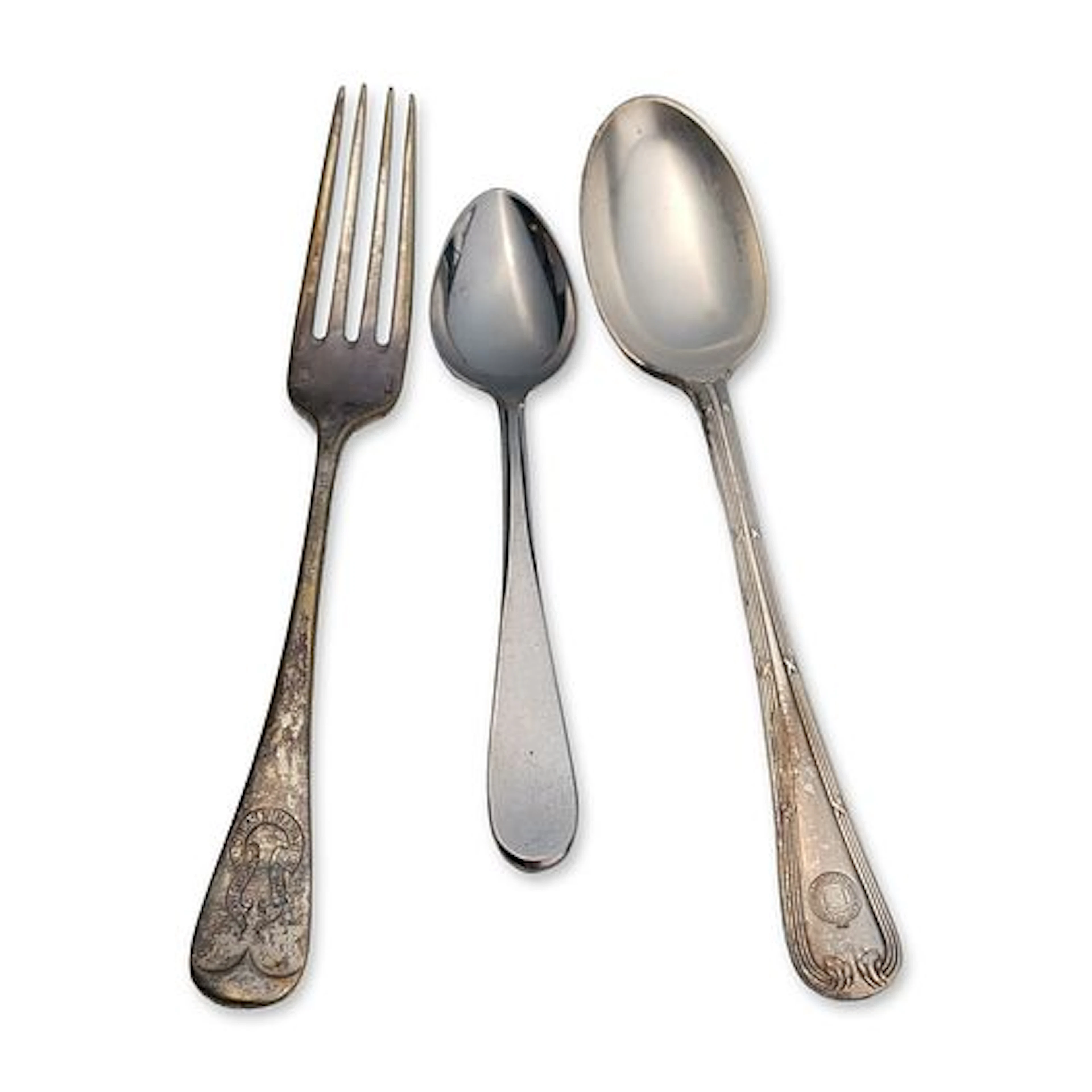 3pc Elkington, Christofle, and Briggs Argentine Maritime Flatware