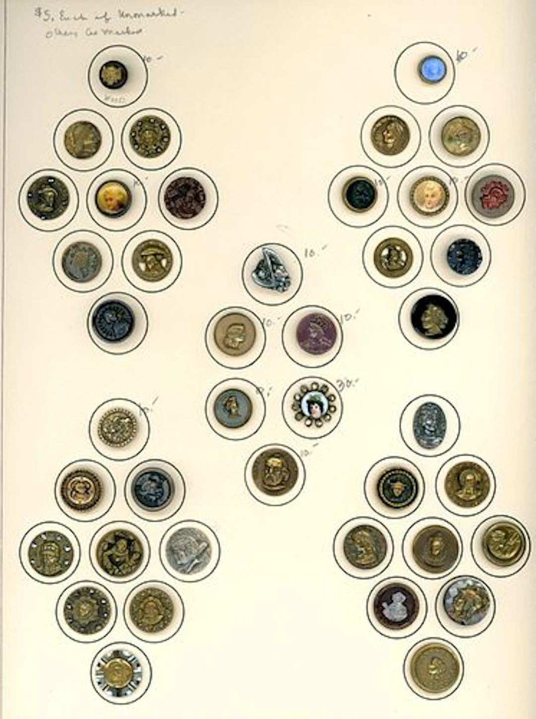 A CARD OF DIVISION 1 & 3 HEAD BUTTONS